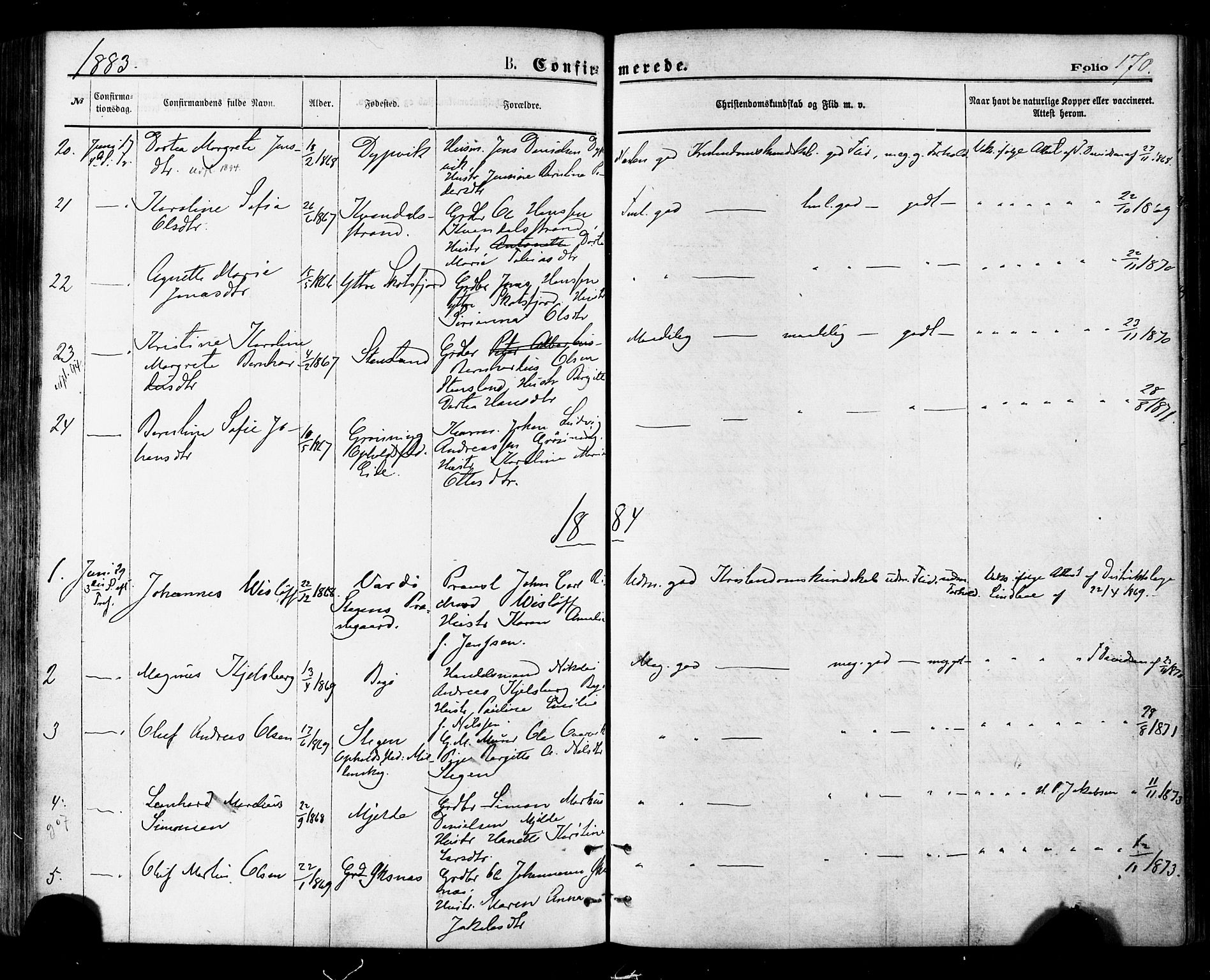 Ministerialprotokoller, klokkerbøker og fødselsregistre - Nordland, AV/SAT-A-1459/855/L0802: Parish register (official) no. 855A10, 1875-1886, p. 170