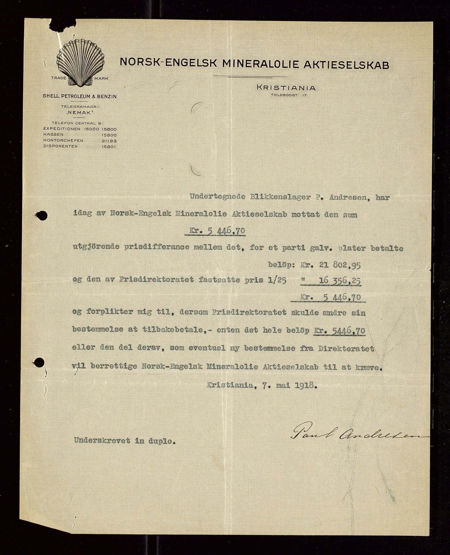 Pa 1521 - A/S Norske Shell, AV/SAST-A-101915/E/Ea/Eaa/L0006: Sjefskorrespondanse, 1918, p. 614