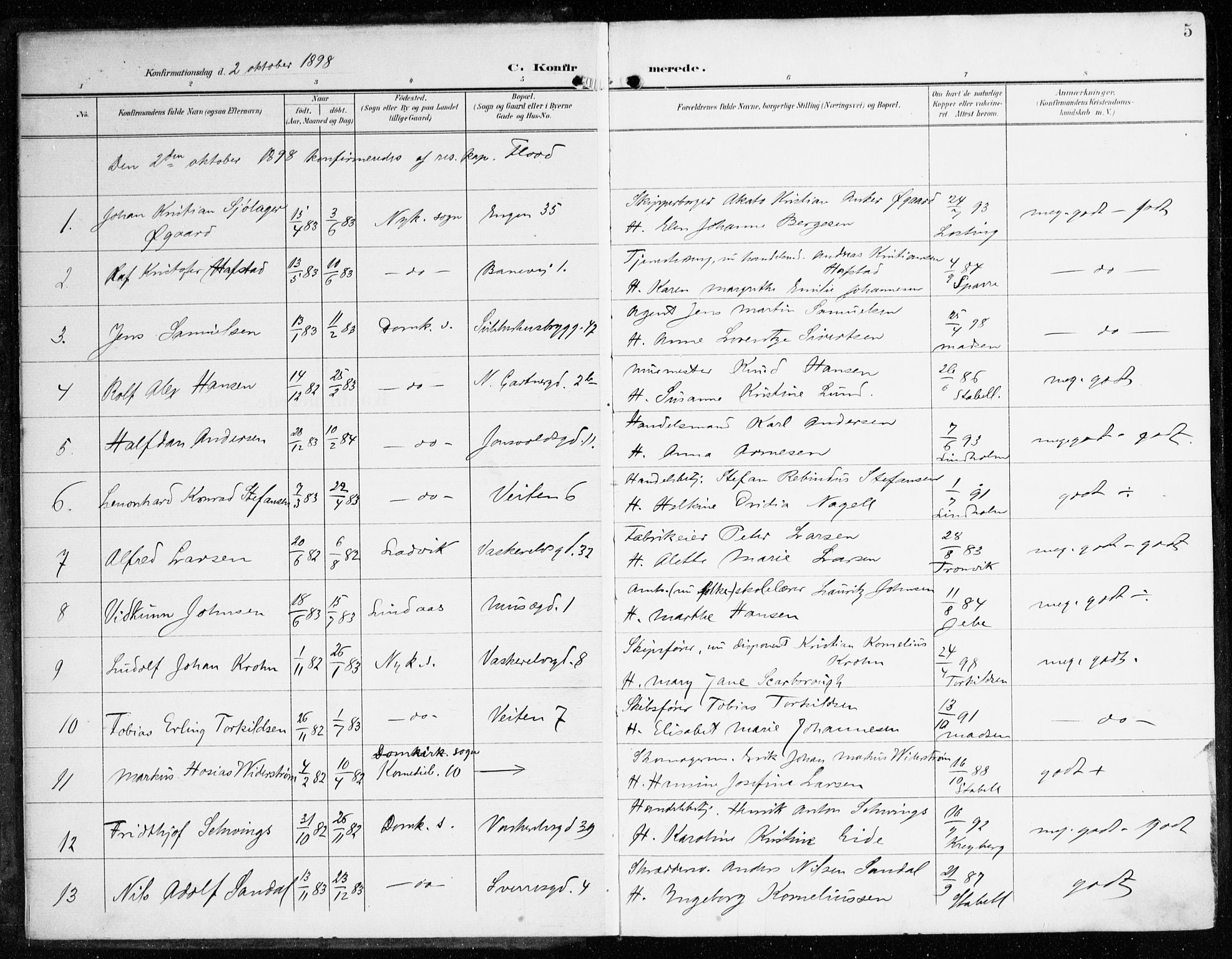 Domkirken sokneprestembete, AV/SAB-A-74801/H/Haa/L0031: Parish register (official) no. C 6, 1898-1915, p. 5