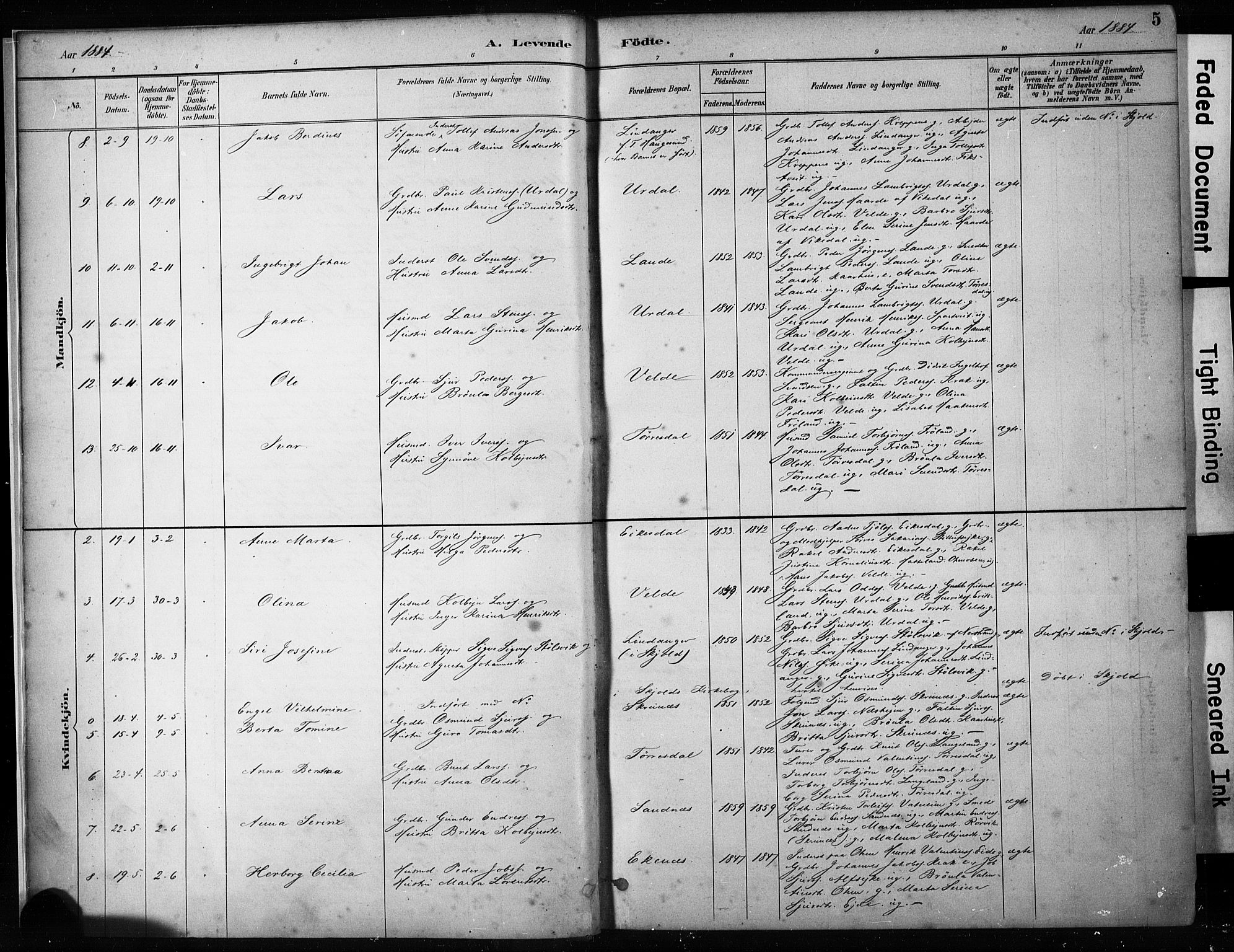 Skjold sokneprestkontor, SAST/A-101847/H/Ha/Haa/L0009: Parish register (official) no. A 9, 1882-1898, p. 5