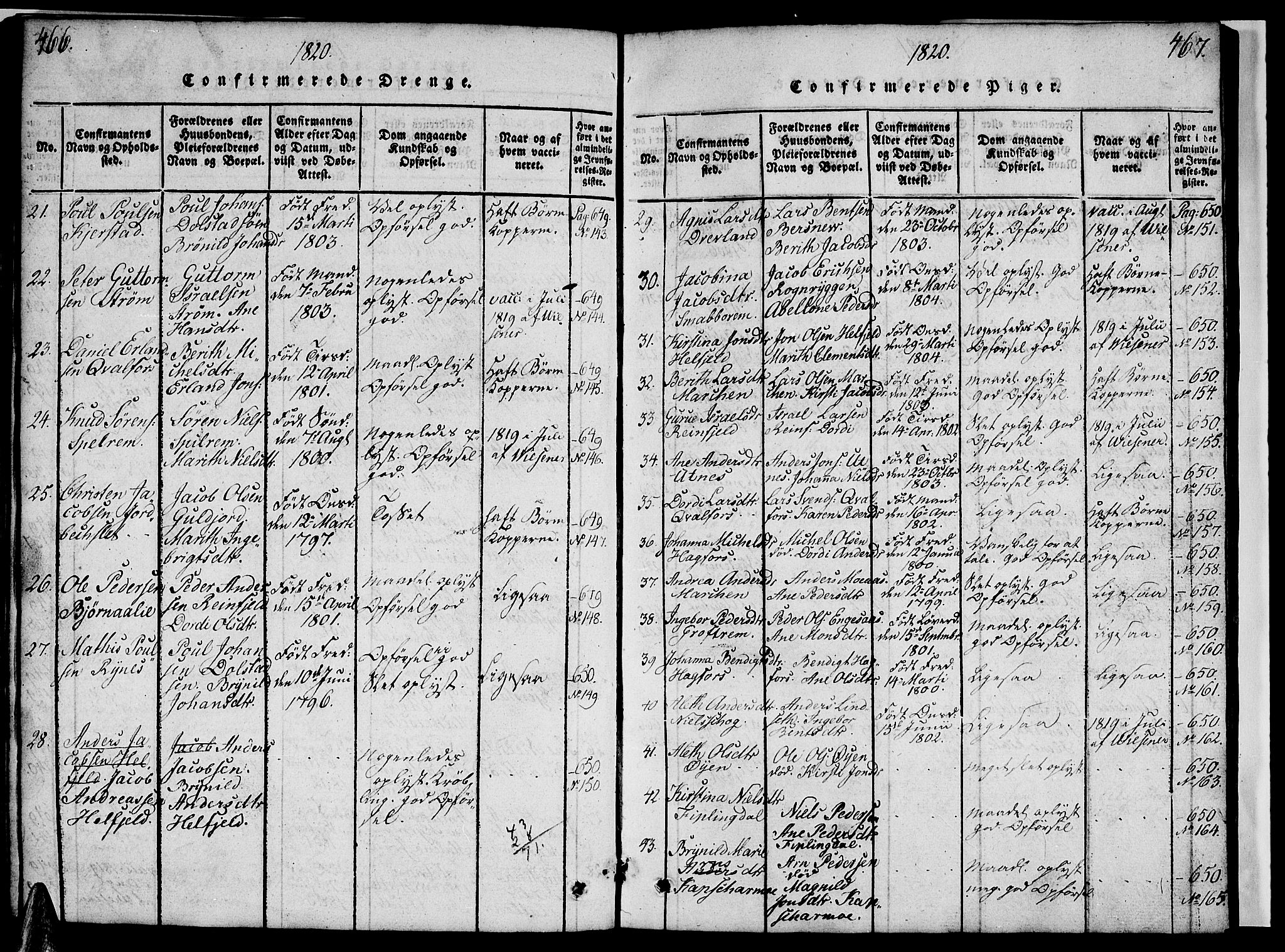 Ministerialprotokoller, klokkerbøker og fødselsregistre - Nordland, AV/SAT-A-1459/820/L0299: Parish register (copy) no. 820C01, 1820-1825, p. 466-467