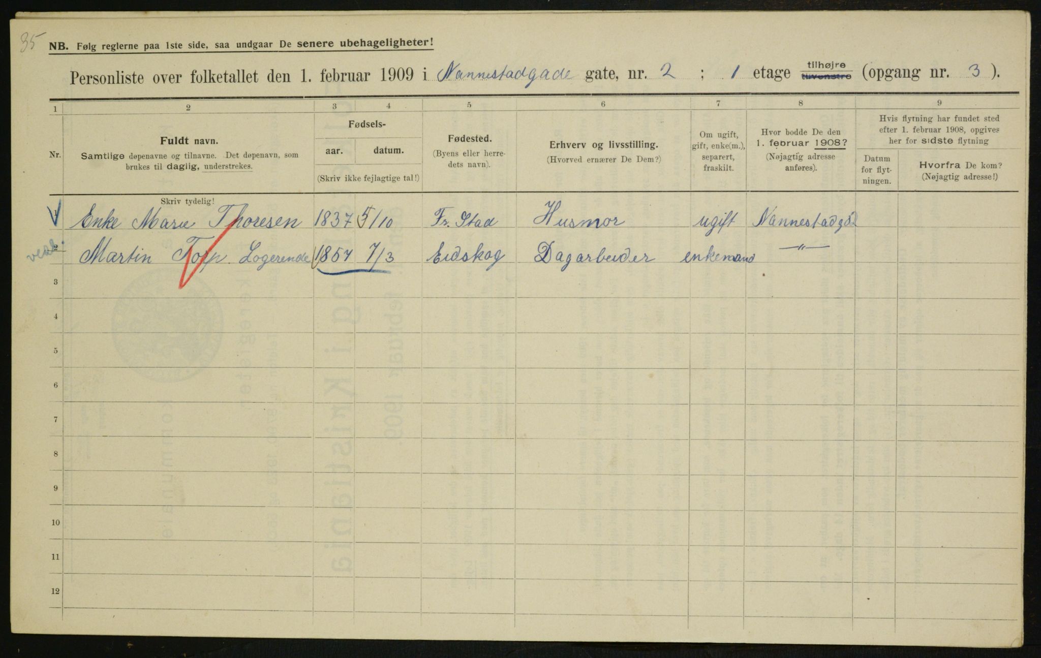 OBA, Municipal Census 1909 for Kristiania, 1909, p. 62620