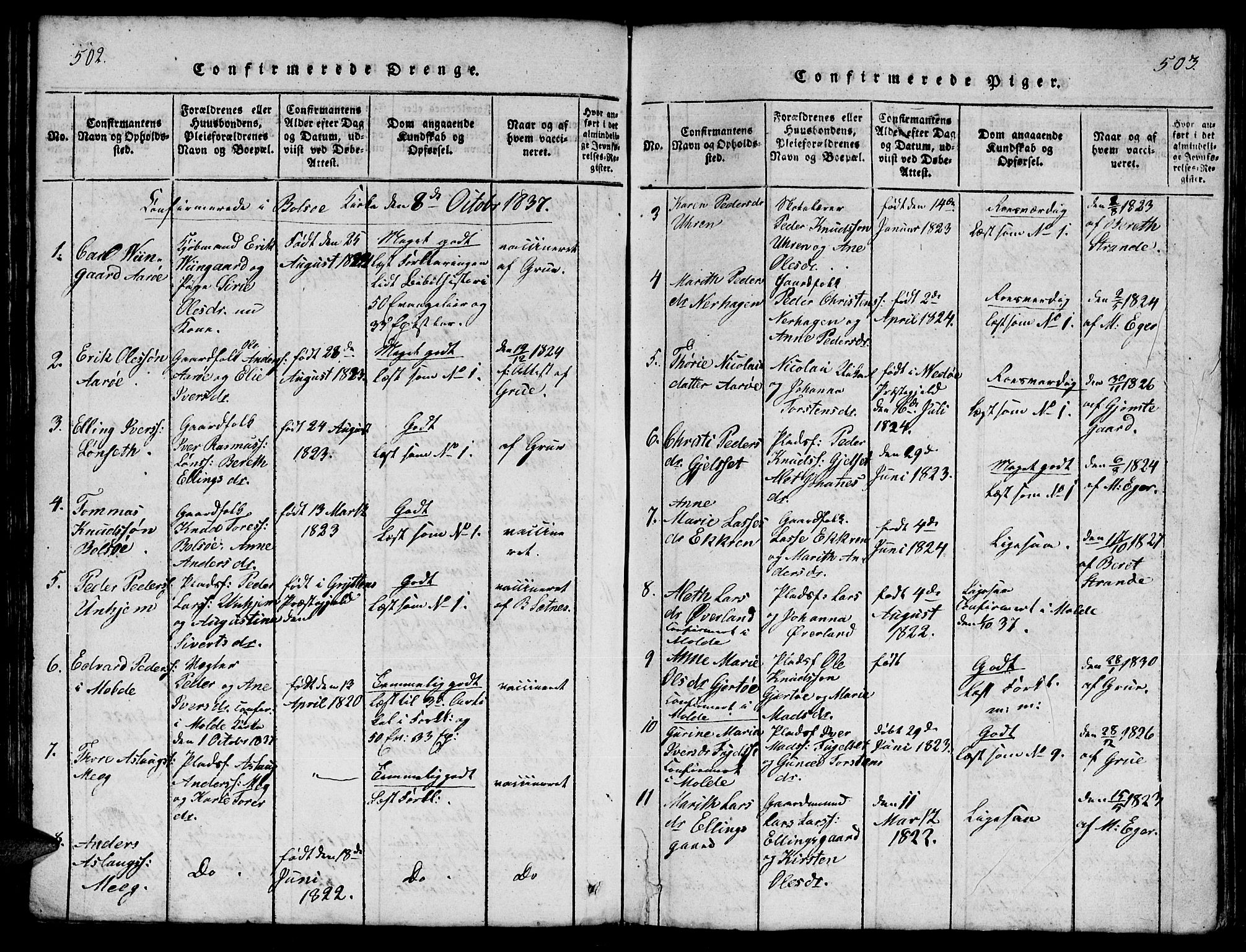 Ministerialprotokoller, klokkerbøker og fødselsregistre - Møre og Romsdal, AV/SAT-A-1454/555/L0665: Parish register (copy) no. 555C01, 1818-1868, p. 502-503