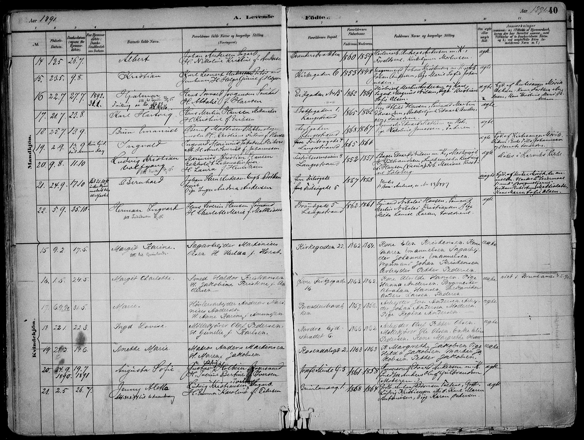 Larvik kirkebøker, AV/SAKO-A-352/F/Fb/L0004: Parish register (official) no. II 4, 1884-1902, p. 40