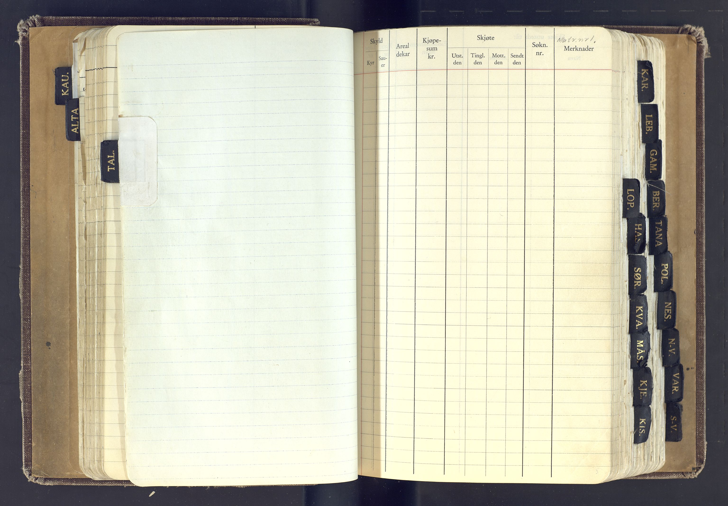 Finnmark jordsalgskommisjon/jordsalgskontor og Statskog SF Finnmark jordsalgskontor, AV/SATØ-S-1443/J/Jc/L0001: Skjøtebok, 1932-1983