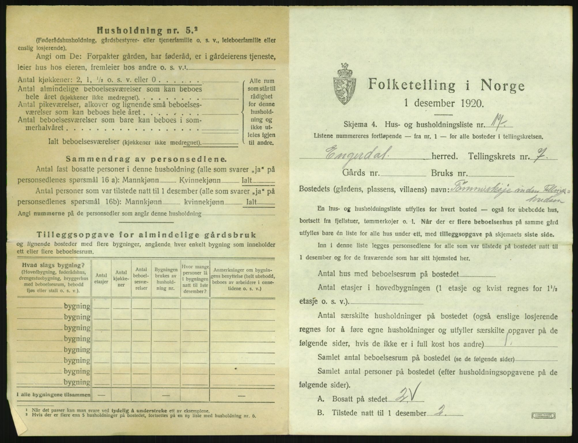 SAH, 1920 census for Engerdal, 1920, p. 479