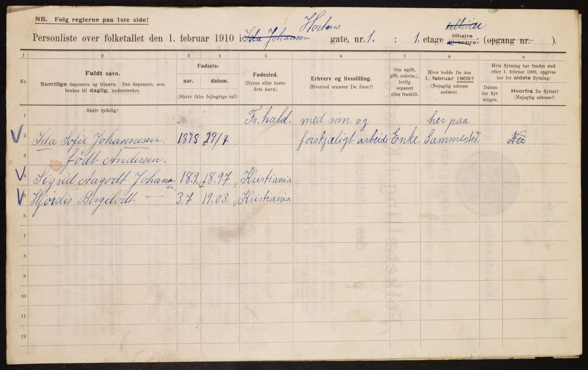 OBA, Municipal Census 1910 for Kristiania, 1910, p. 40594