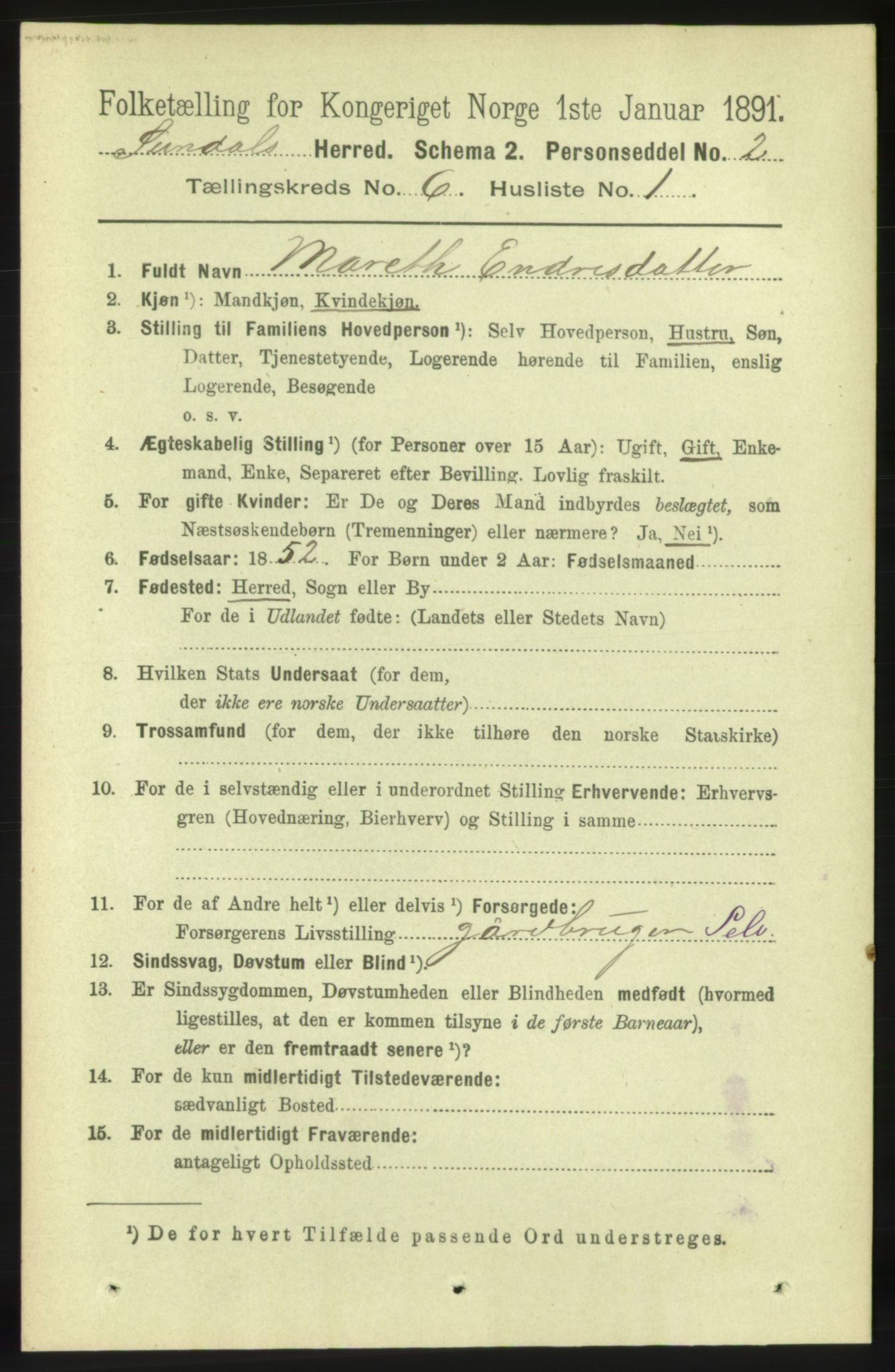 RA, 1891 census for 1563 Sunndal, 1891, p. 1576