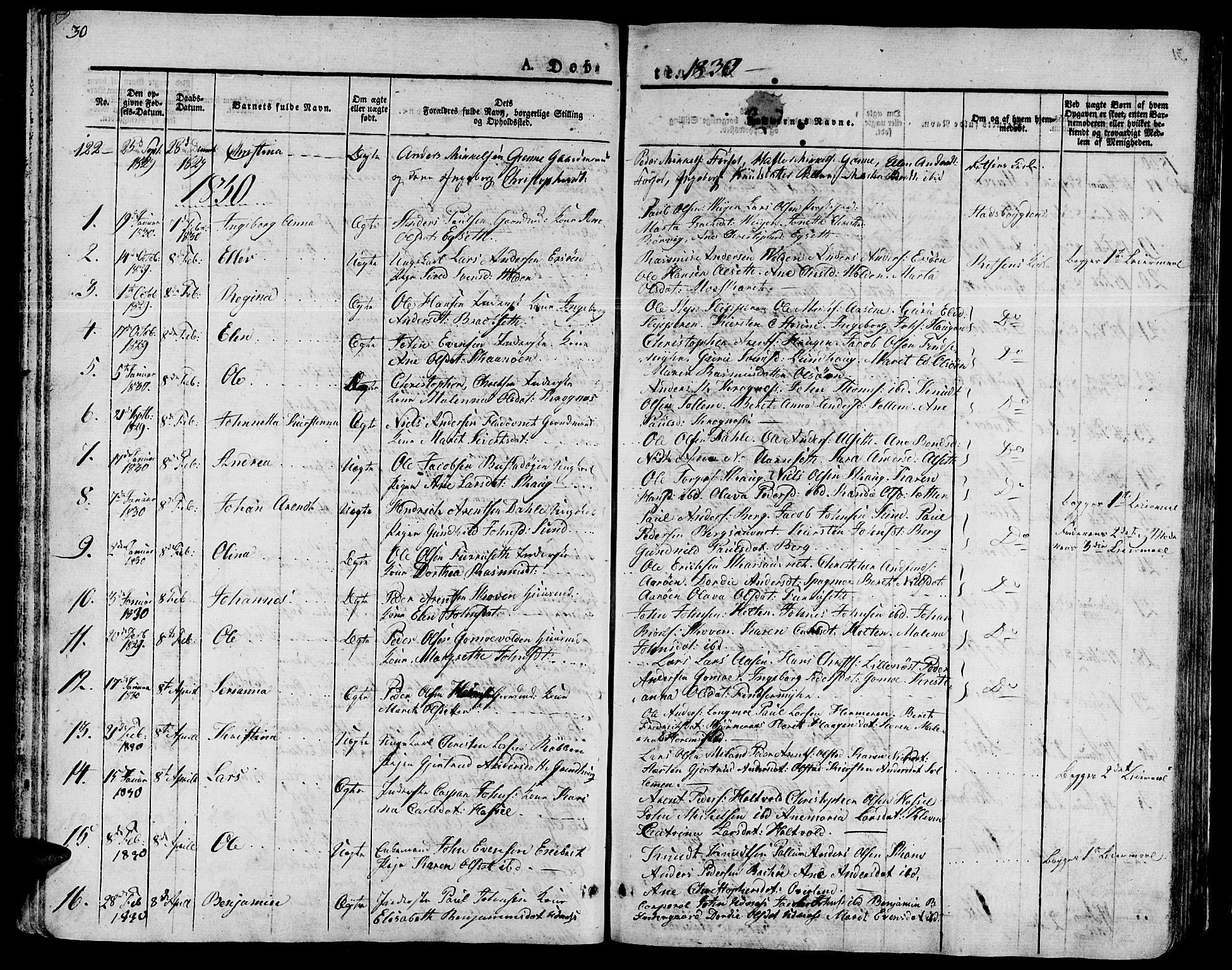 Ministerialprotokoller, klokkerbøker og fødselsregistre - Sør-Trøndelag, SAT/A-1456/646/L0609: Parish register (official) no. 646A07, 1826-1838, p. 30