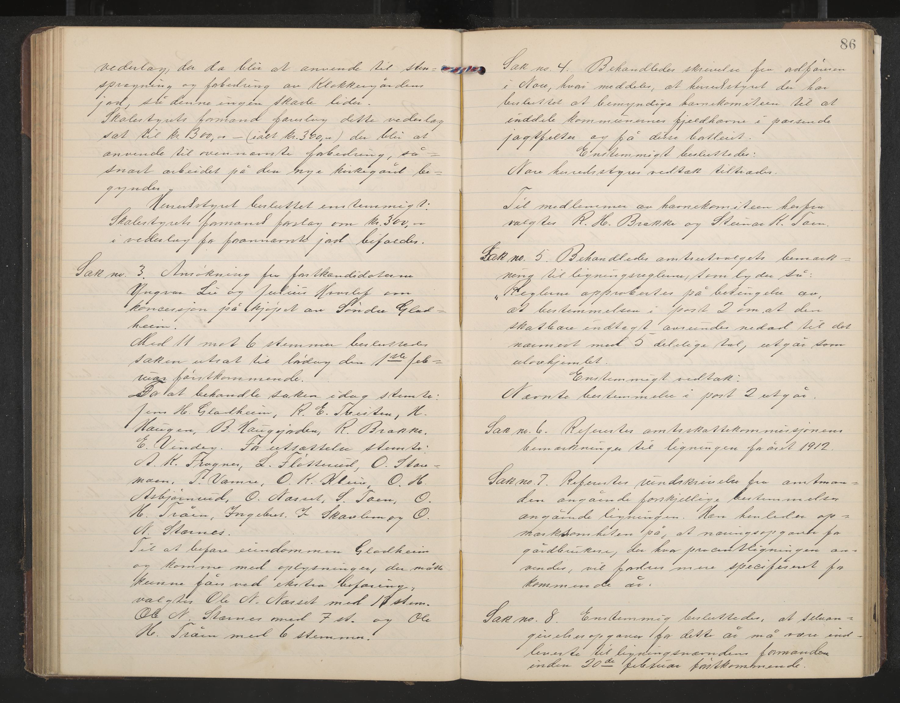 Rollag formannskap og sentraladministrasjon, IKAK/0632021-2/A/Aa/L0005: Møtebok, 1909-1915, p. 86