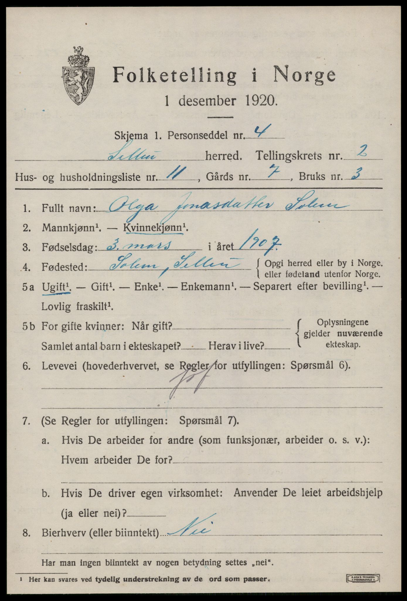 SAT, 1920 census for Selbu, 1920, p. 2046