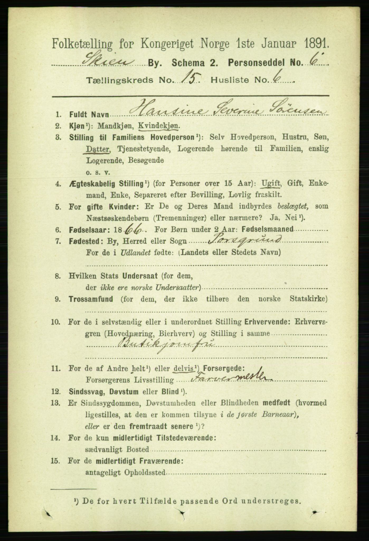 RA, 1891 census for 0806 Skien, 1891, p. 4472