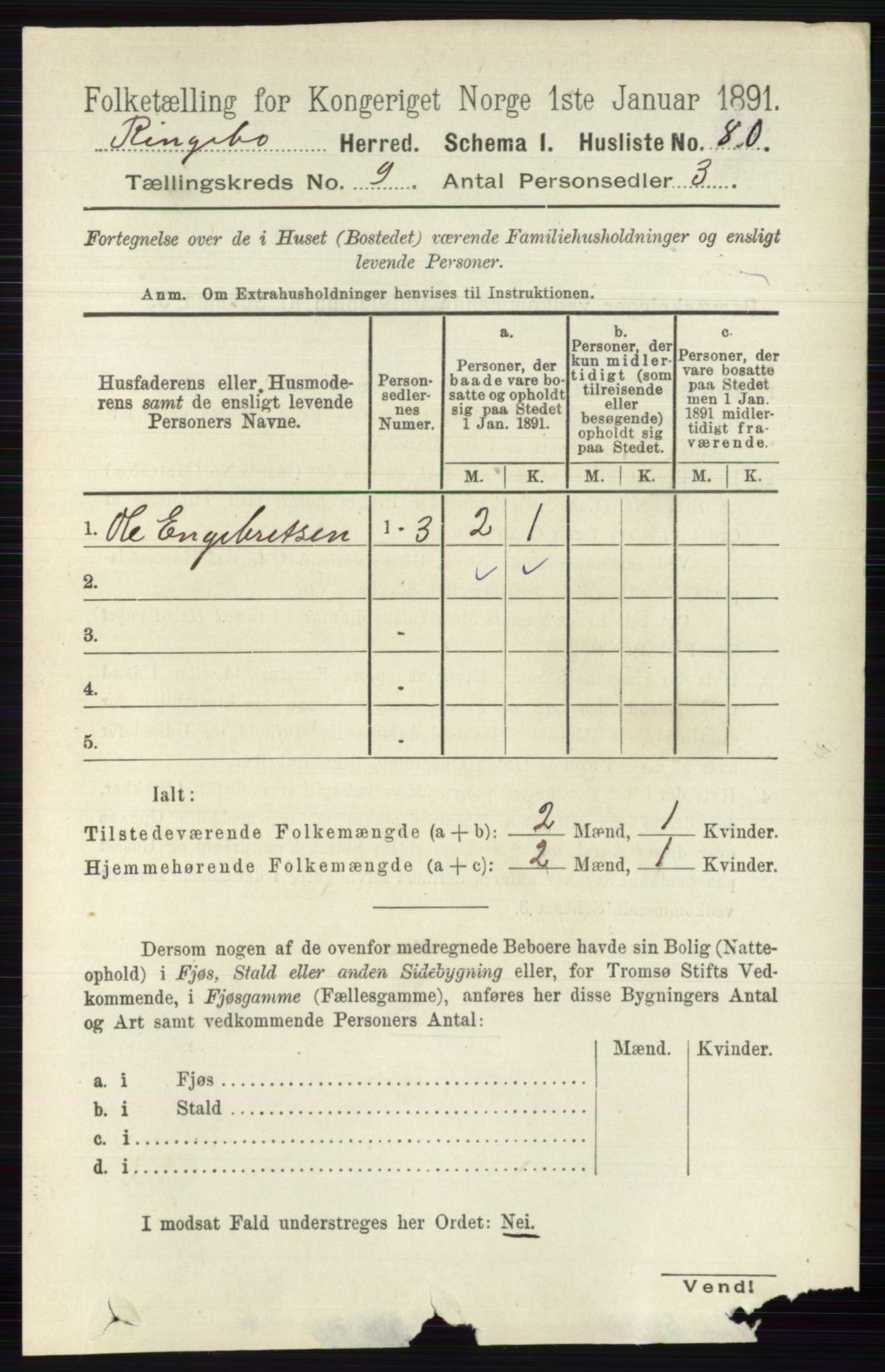 RA, 1891 census for 0520 Ringebu, 1891, p. 4242