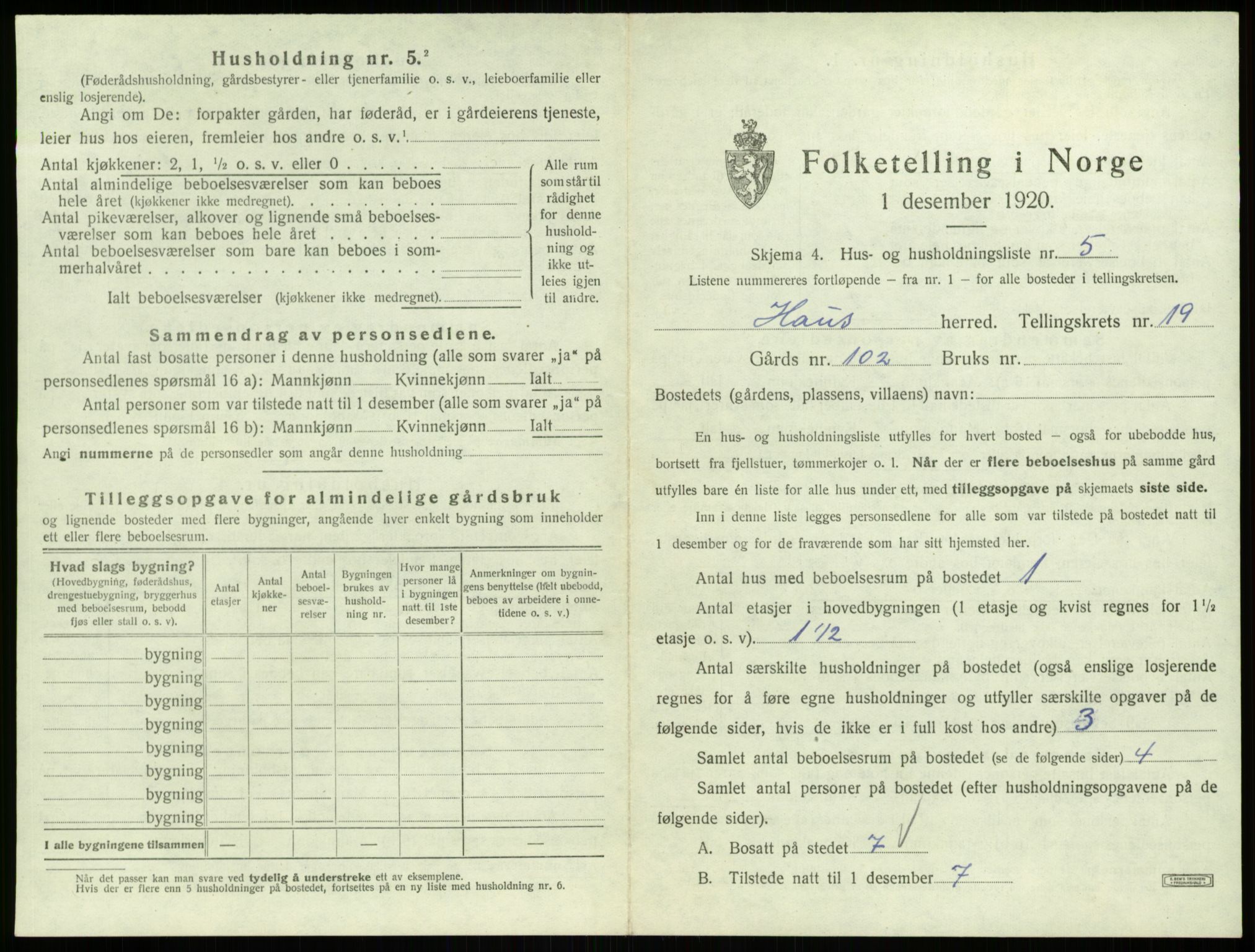 SAB, 1920 census for Haus, 1920, p. 1621