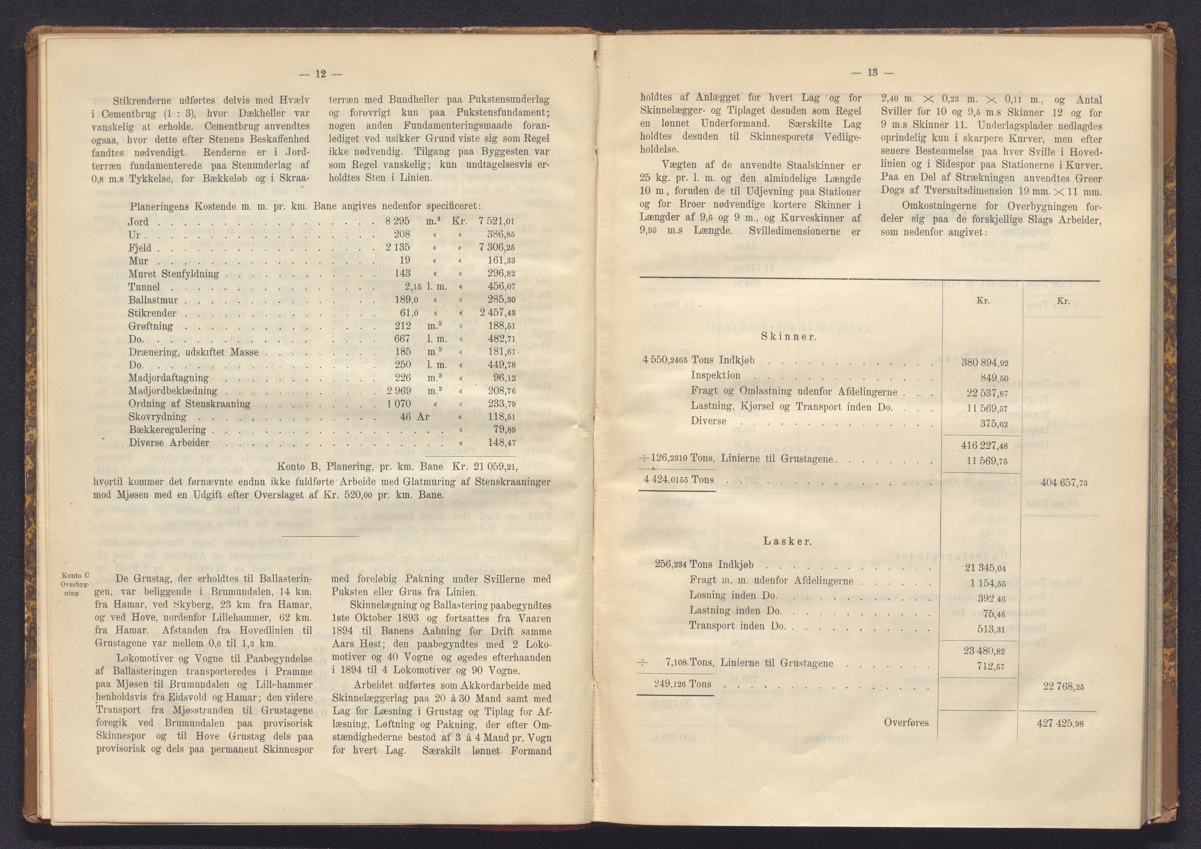 Norges Statsbaner Bibliotek (NSB), AV/SAKO-A-355/E/Ea/L0161/0006: Jernbanedrift (656.2) / Dovrebanen. Avslutningsrapport for jernbaneanlegg Hamar - Sel, 1898, p. 12-13