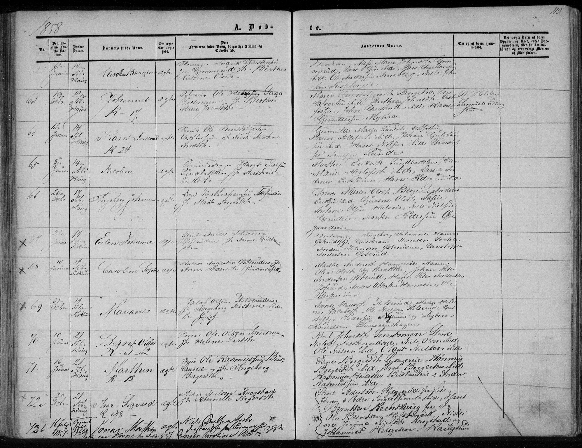 Eiker kirkebøker, SAKO/A-4/F/Fa/L0015a: Parish register (official) no. I 15A, 1854-1860, p. 113