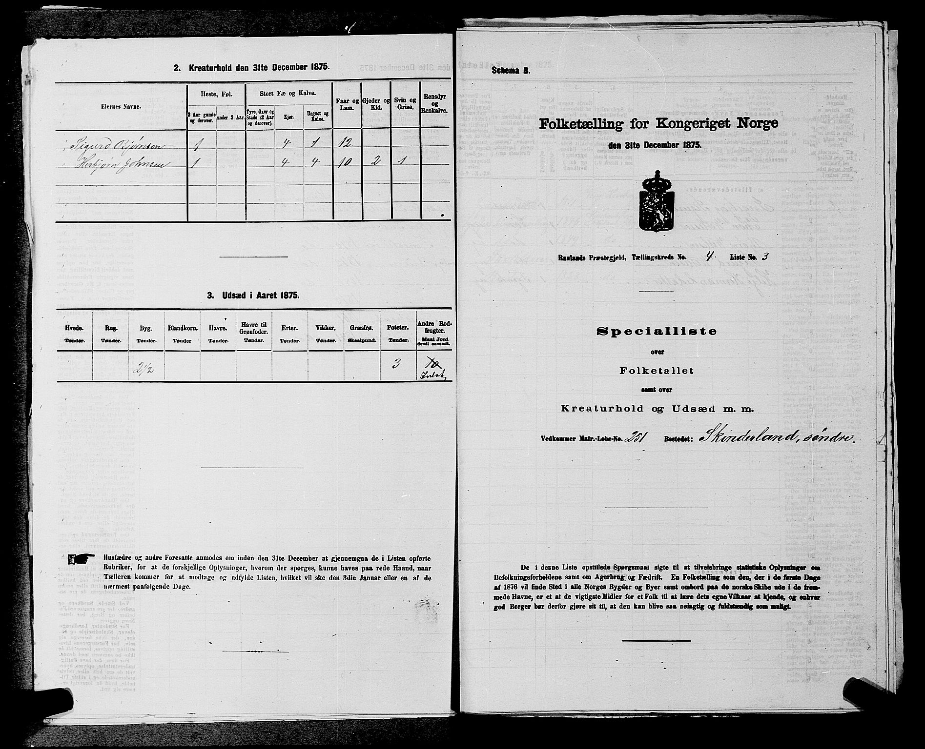 SAKO, 1875 census for 0835P Rauland, 1875, p. 230