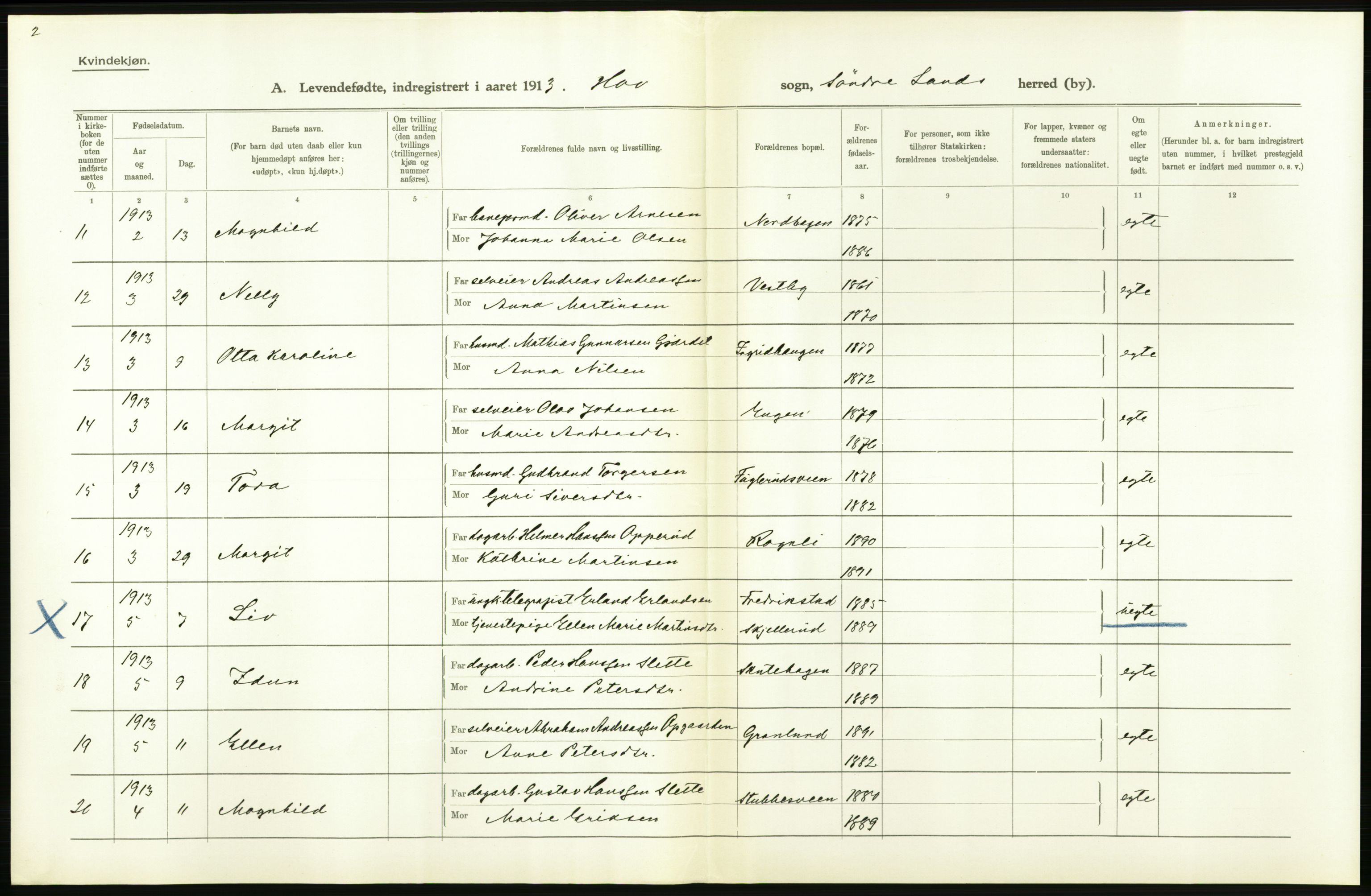 Statistisk sentralbyrå, Sosiodemografiske emner, Befolkning, AV/RA-S-2228/D/Df/Dfb/Dfbc/L0013: Kristians amt: Levendefødte menn og kvinner. Bygder og byer., 1913, p. 170