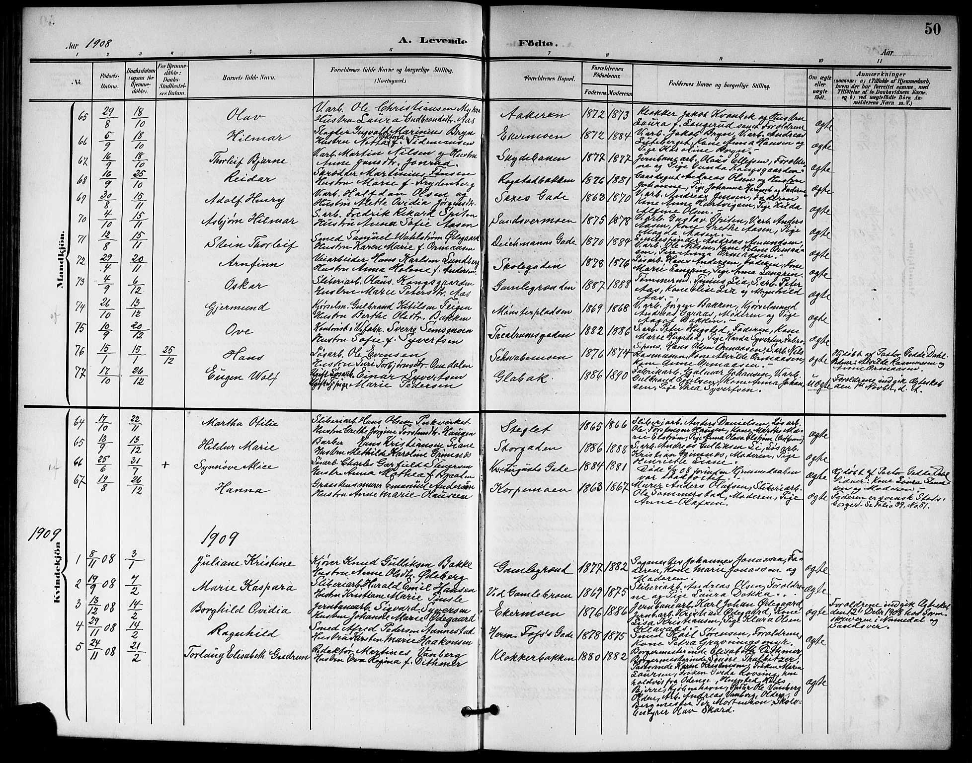Kongsberg kirkebøker, AV/SAKO-A-22/G/Ga/L0007: Parish register (copy) no. 7, 1901-1915, p. 50