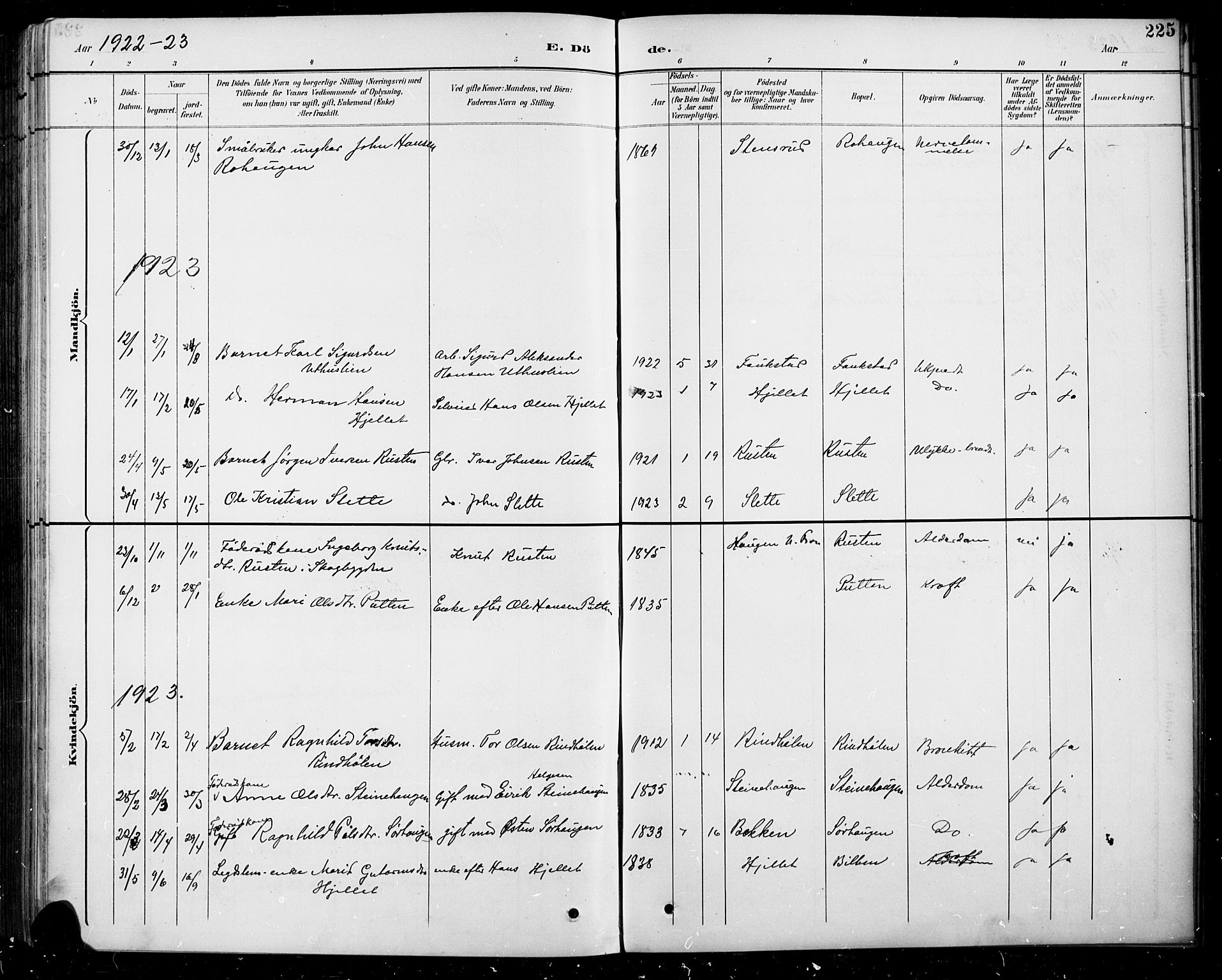 Sel prestekontor, SAH/PREST-074/H/Ha/Hab/L0005: Parish register (copy) no. 5, 1894-1923, p. 225