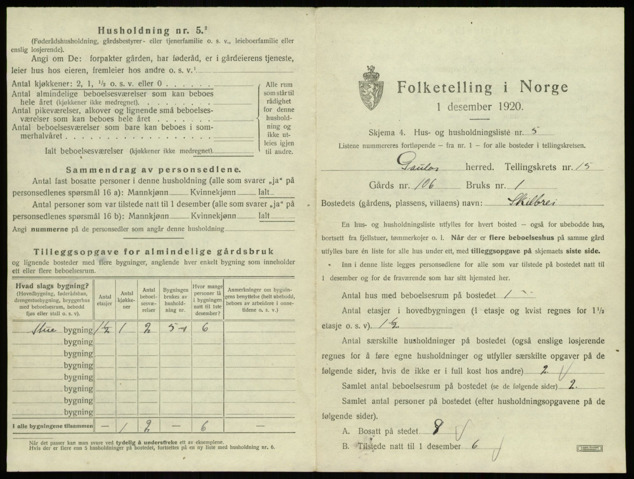 SAB, 1920 census for Gaular, 1920, p. 1074