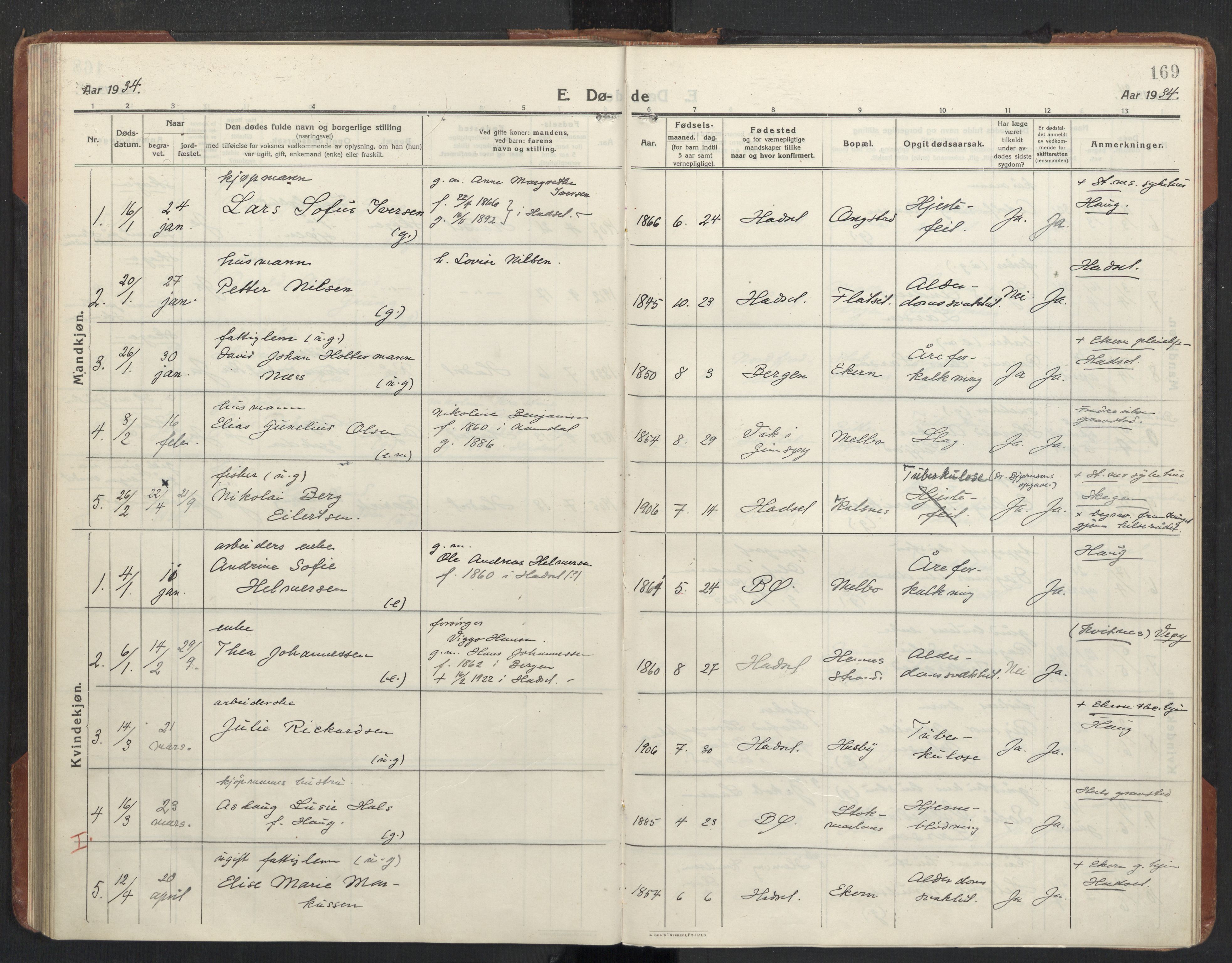 Ministerialprotokoller, klokkerbøker og fødselsregistre - Nordland, AV/SAT-A-1459/888/L1269: Parish register (copy) no. 888C11, 1913-1937, p. 169