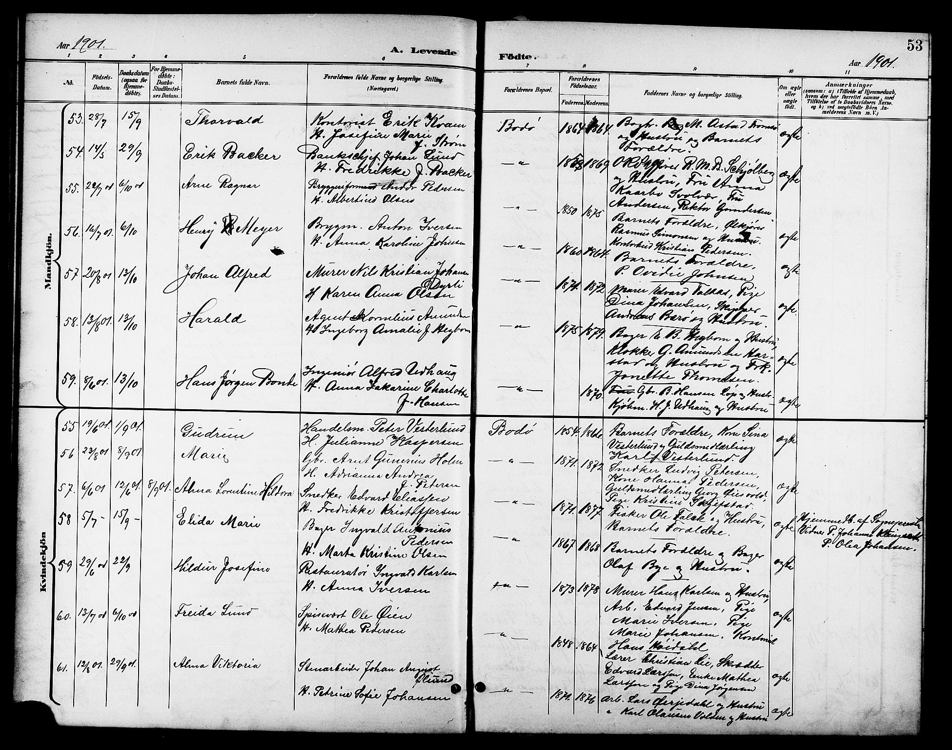 Ministerialprotokoller, klokkerbøker og fødselsregistre - Nordland, AV/SAT-A-1459/801/L0033: Parish register (copy) no. 801C08, 1898-1910, p. 53