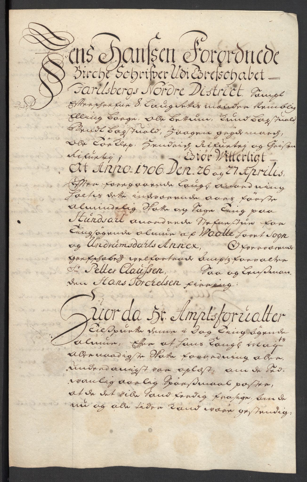 Rentekammeret inntil 1814, Reviderte regnskaper, Fogderegnskap, AV/RA-EA-4092/R32/L1872: Fogderegnskap Jarlsberg grevskap, 1706-1707, p. 153