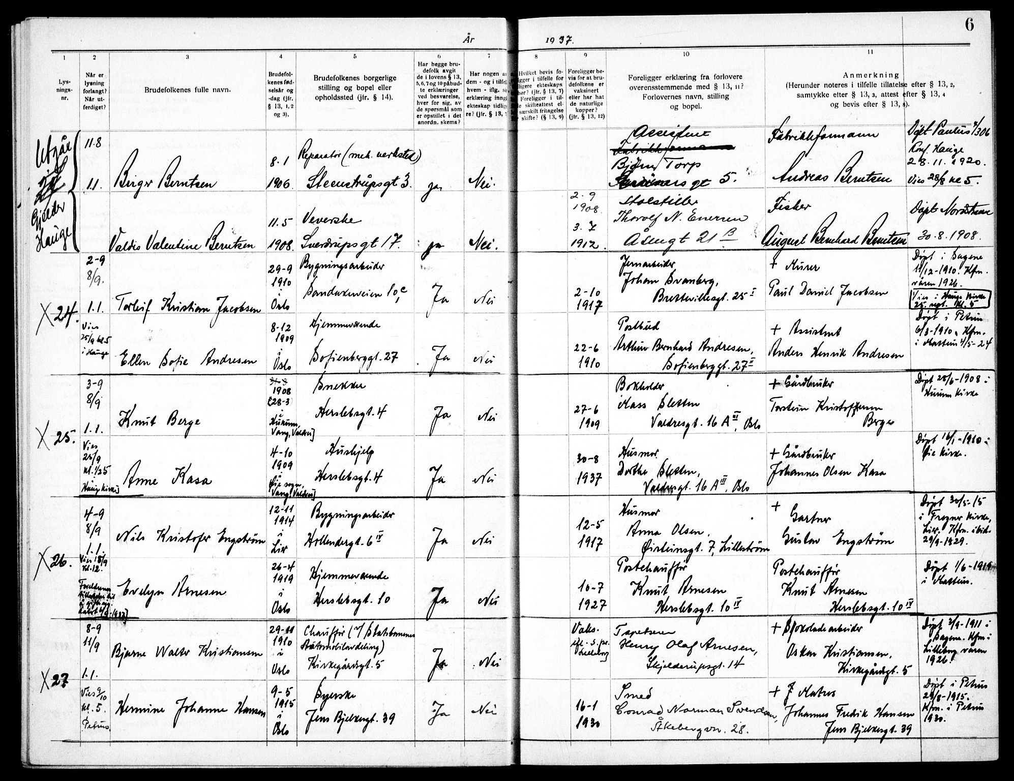 Matteus prestekontor Kirkebøker, AV/SAO-A-10870/H/Ha/L0002: Banns register no. 2, 1937-1938, p. 6