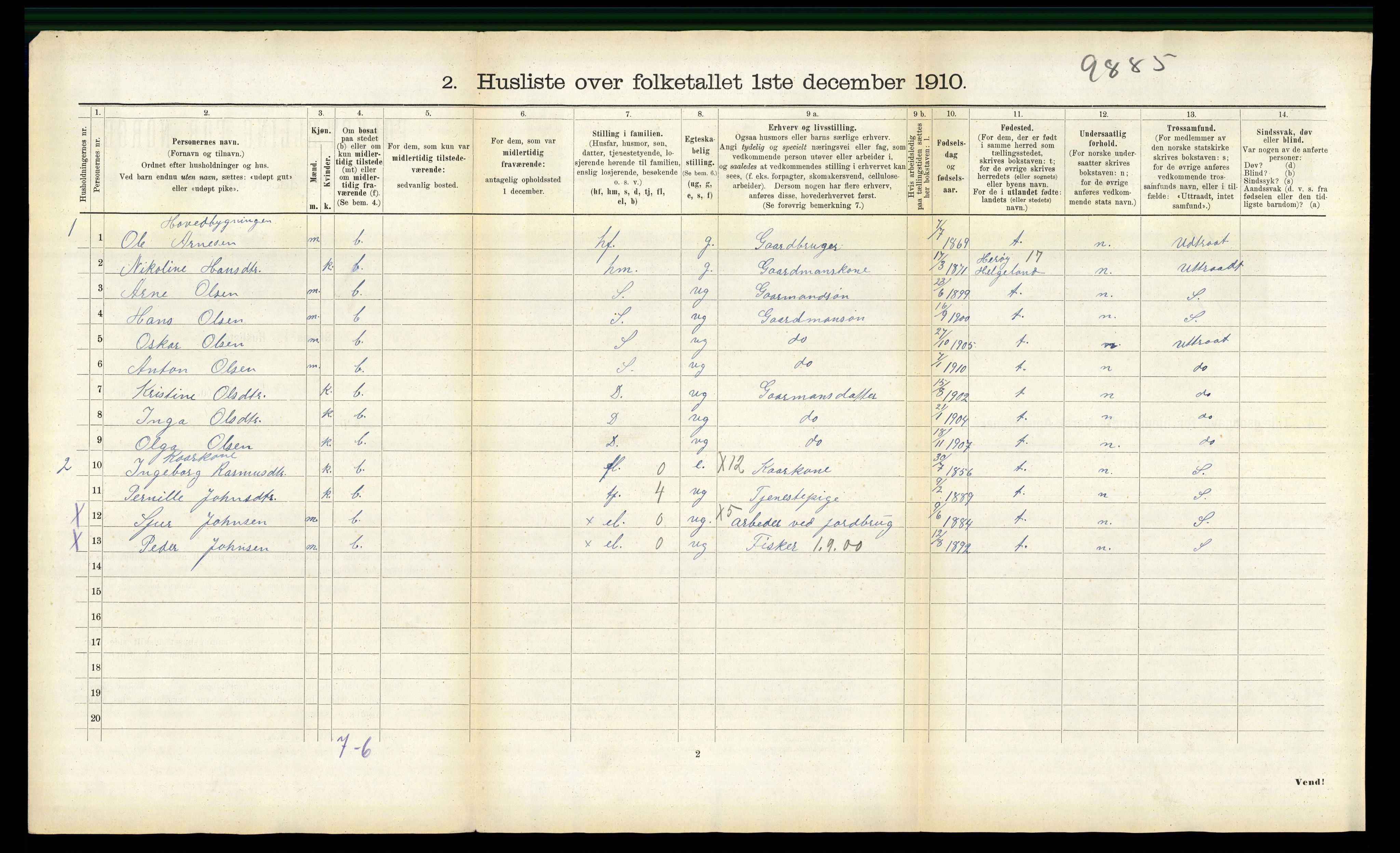 RA, 1910 census for Volda, 1910, p. 1637