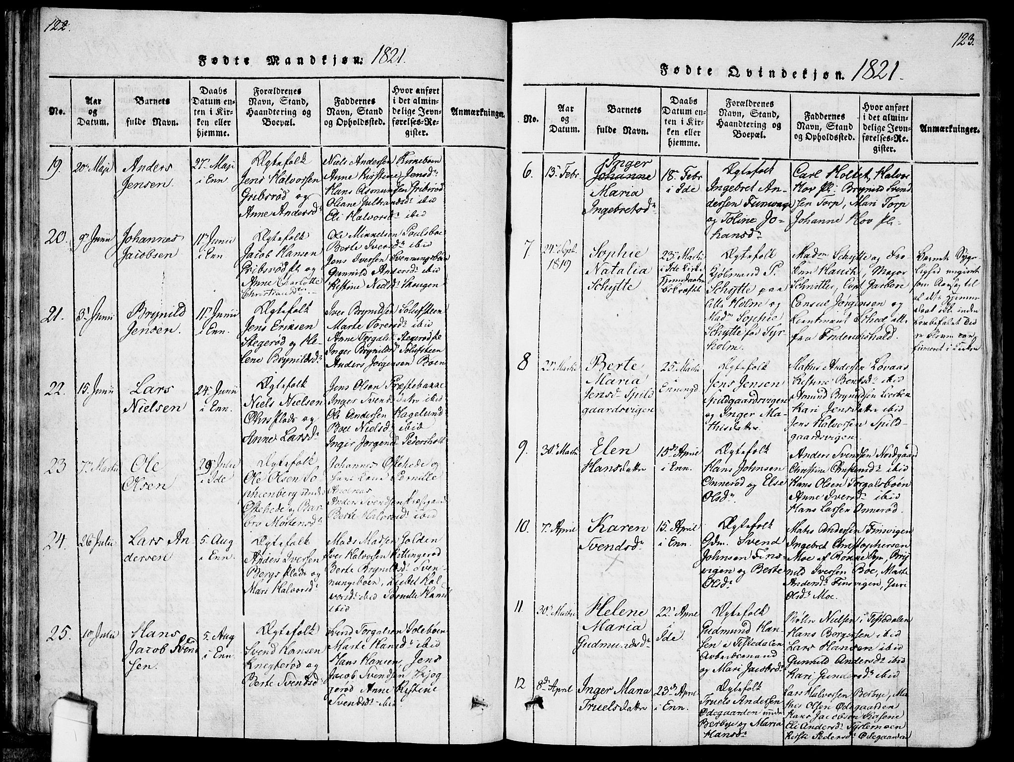 Idd prestekontor Kirkebøker, SAO/A-10911/F/Fc/L0002: Parish register (official) no. III 2, 1815-1831, p. 122-123