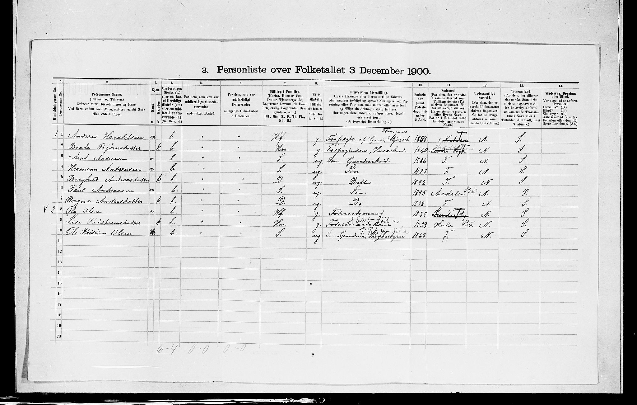 RA, 1900 census for Norderhov, 1900, p. 1595