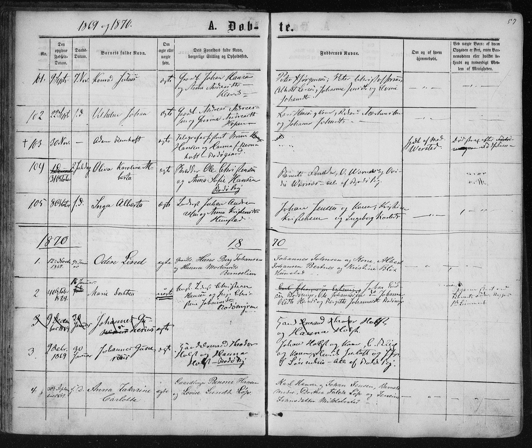 Ministerialprotokoller, klokkerbøker og fødselsregistre - Nordland, AV/SAT-A-1459/801/L0008: Parish register (official) no. 801A08, 1864-1875, p. 57