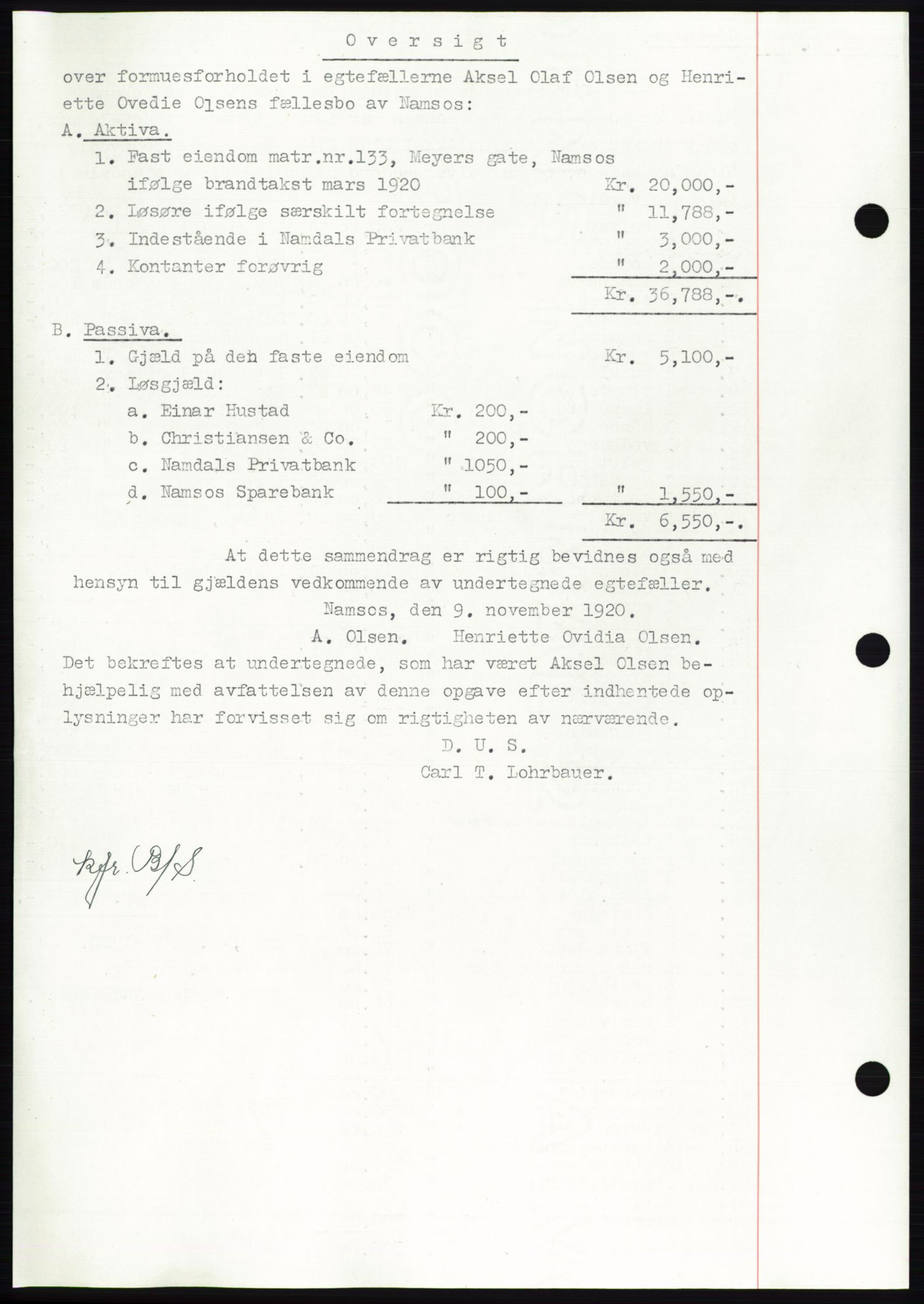 Namdal sorenskriveri, SAT/A-4133/1/2/2C: Mortgage book no. -, 1916-1921, Deed date: 20.11.1920