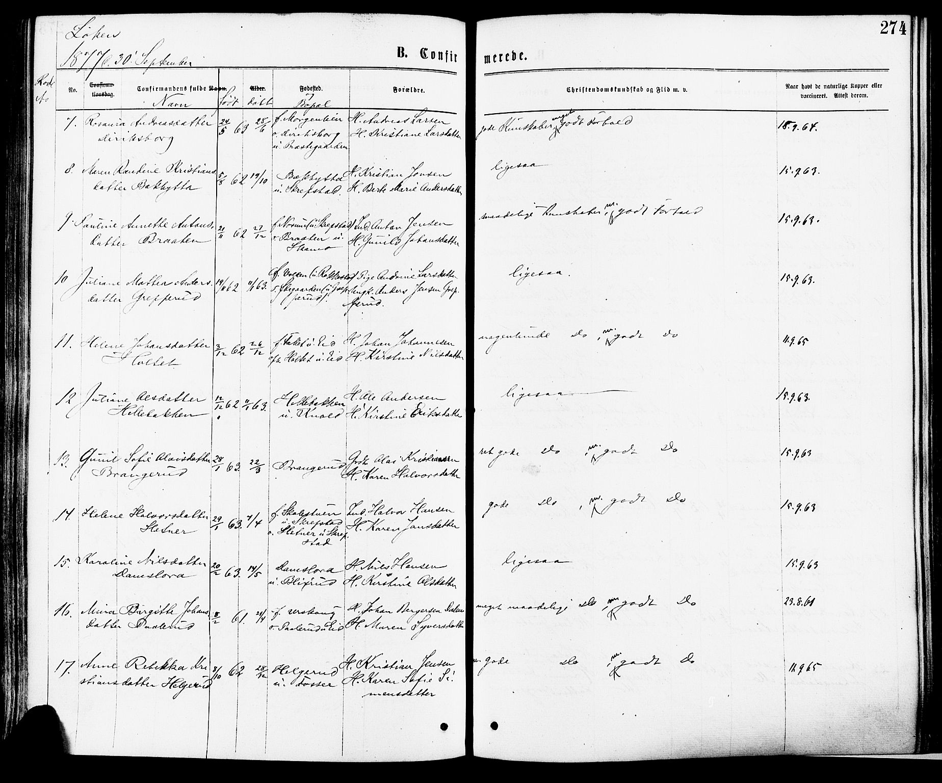 Høland prestekontor Kirkebøker, AV/SAO-A-10346a/F/Fa/L0012.a: Parish register (official) no. I 12A, 1869-1879, p. 274