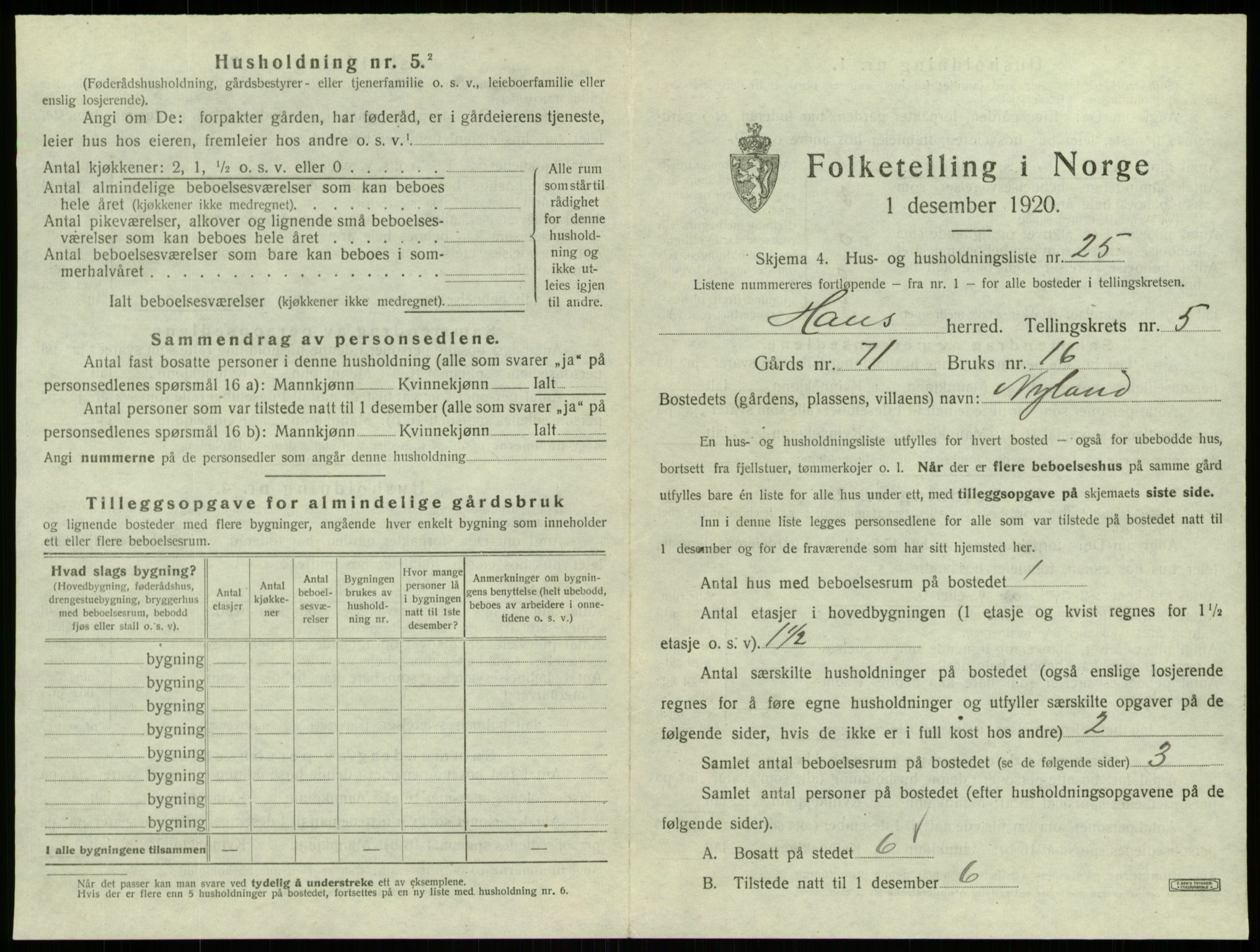 SAB, 1920 census for Haus, 1920, p. 375