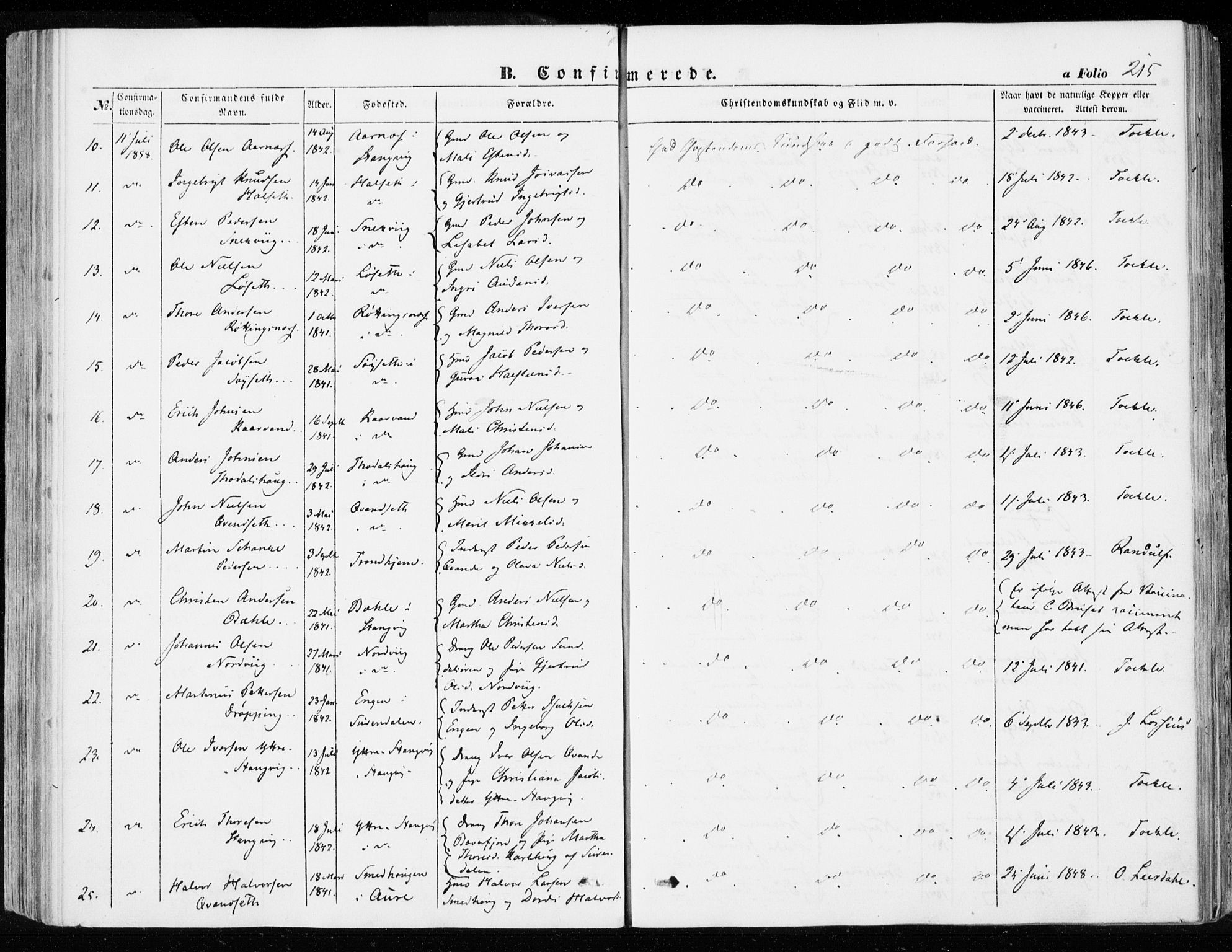 Ministerialprotokoller, klokkerbøker og fødselsregistre - Møre og Romsdal, AV/SAT-A-1454/592/L1026: Parish register (official) no. 592A04, 1849-1867, p. 215