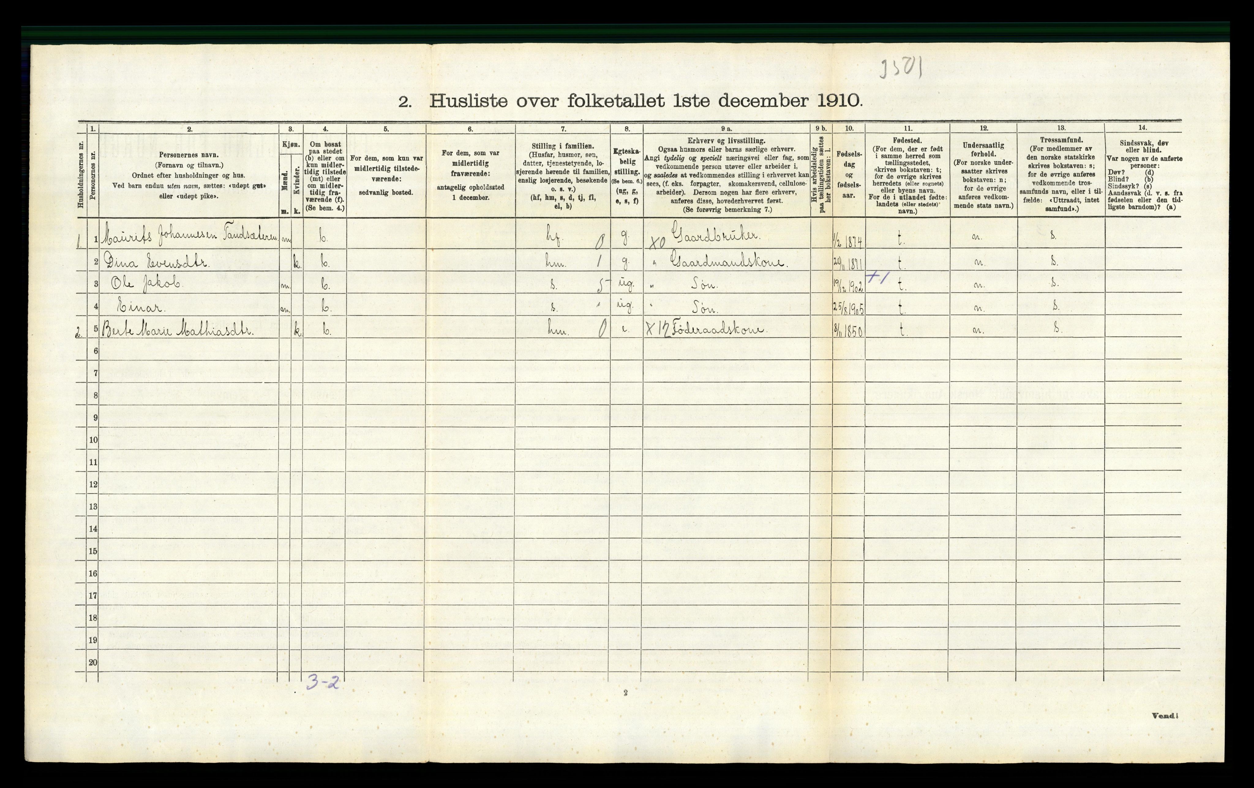 RA, 1910 census for Kolbu, 1910, p. 623