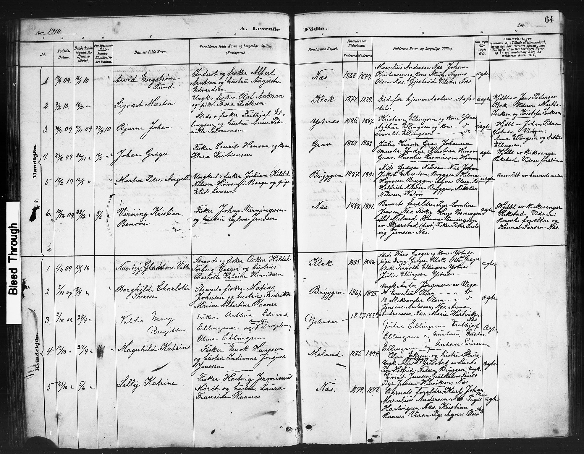 Ministerialprotokoller, klokkerbøker og fødselsregistre - Nordland, AV/SAT-A-1459/808/L0131: Parish register (copy) no. 808C02, 1879-1919, p. 64