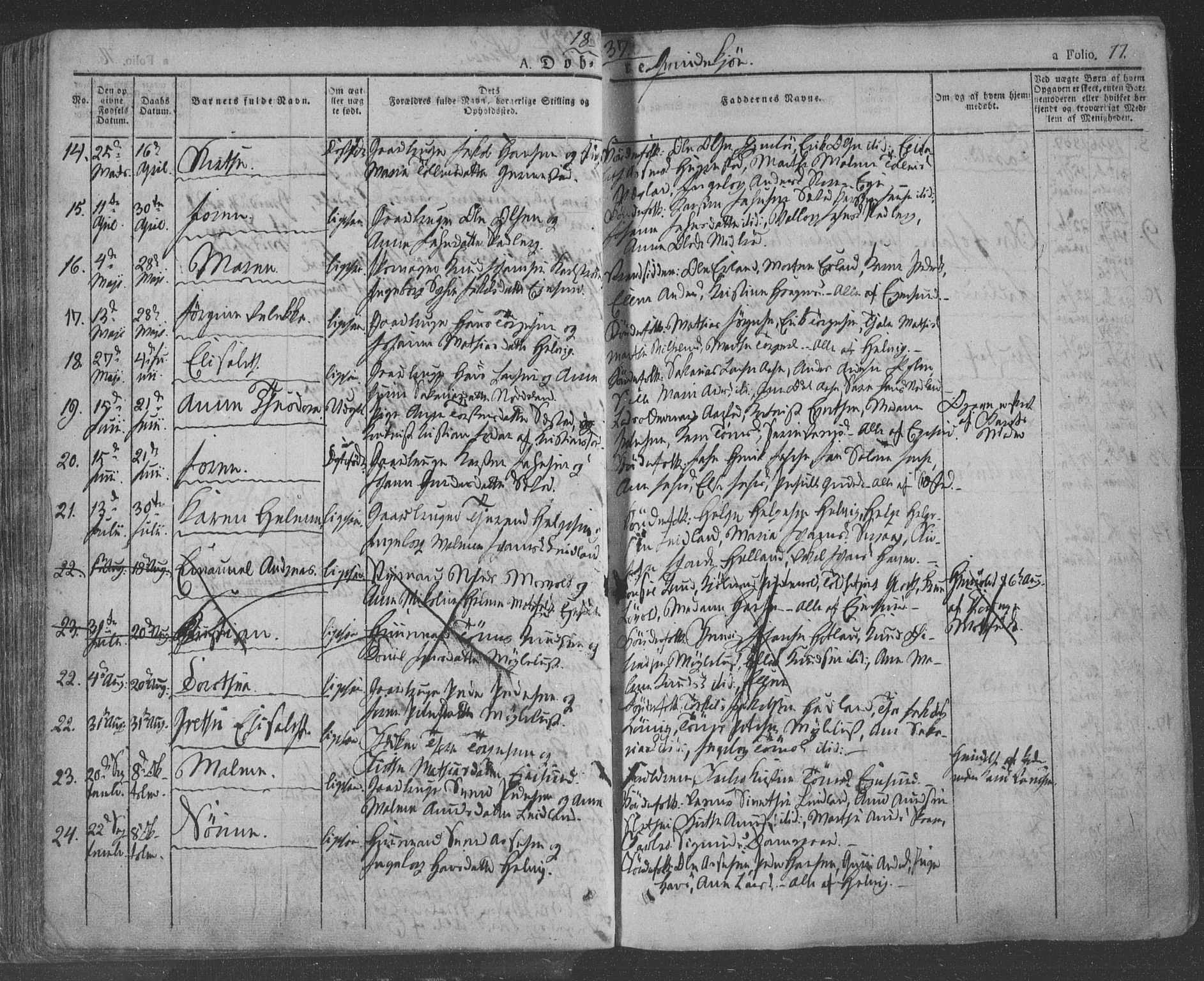 Eigersund sokneprestkontor, AV/SAST-A-101807/S08/L0009: Parish register (official) no. A 9, 1827-1850, p. 77