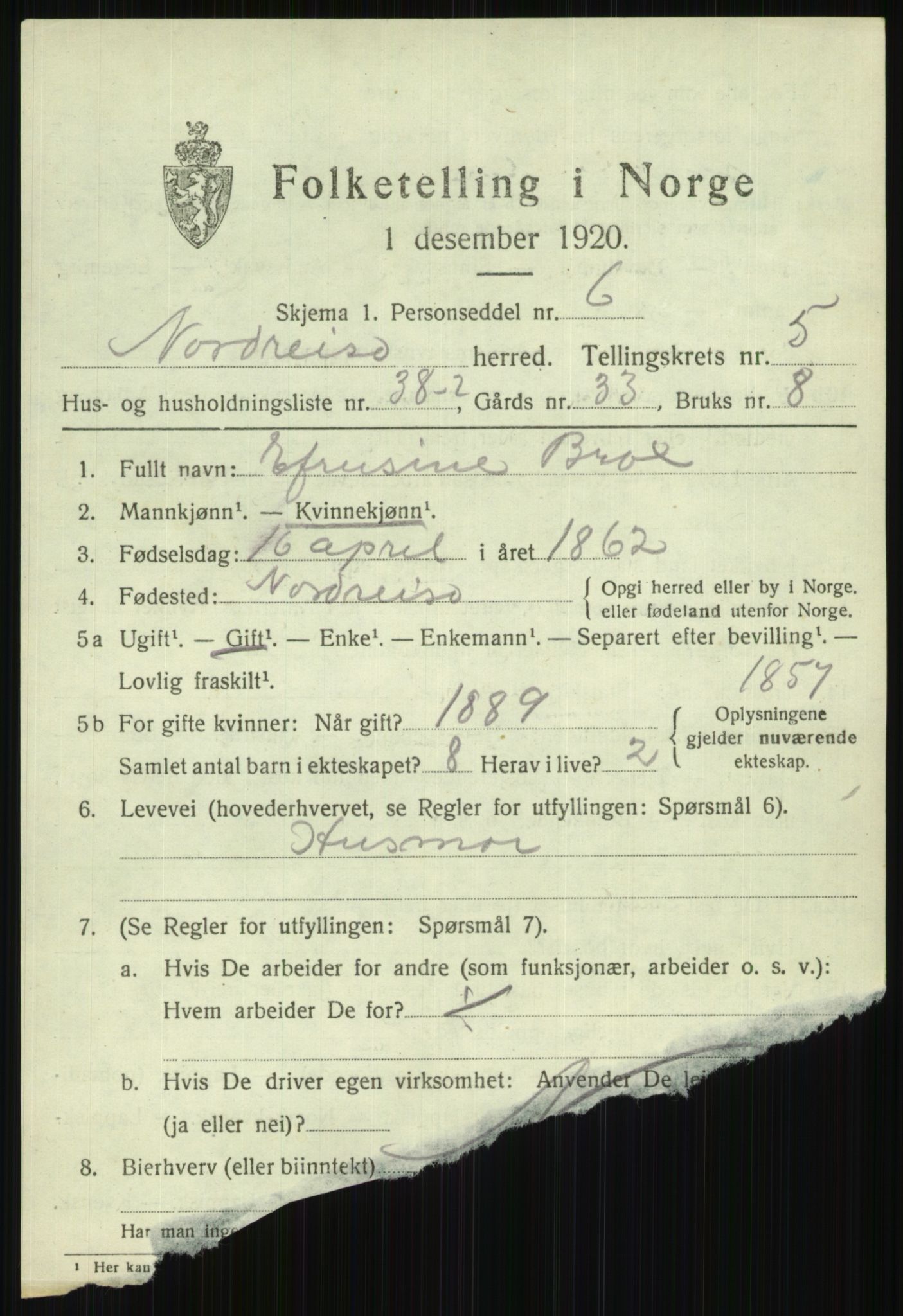 SATØ, 1920 census for Nordreisa, 1920, p. 2691