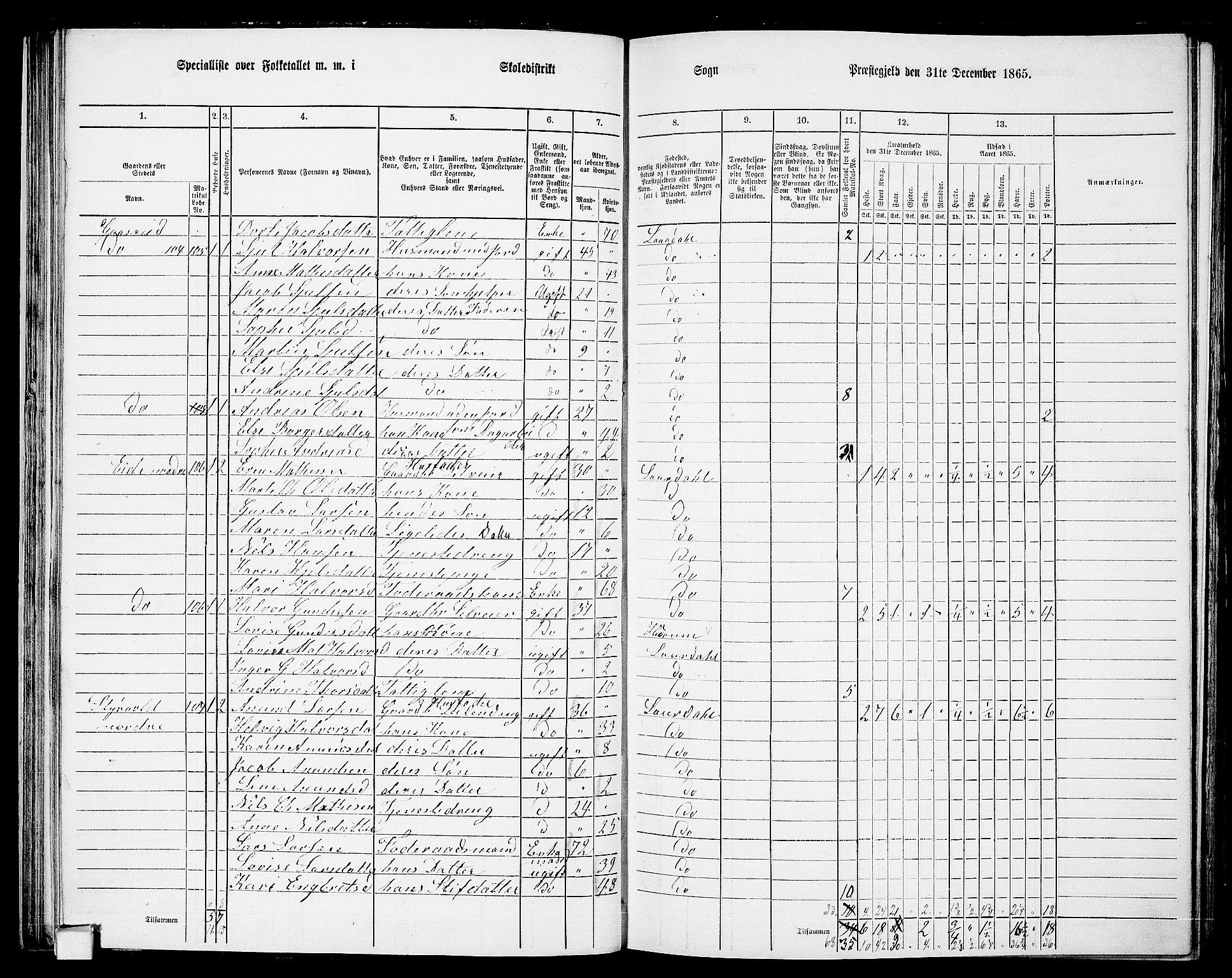 RA, 1865 census for Lardal, 1865, p. 45