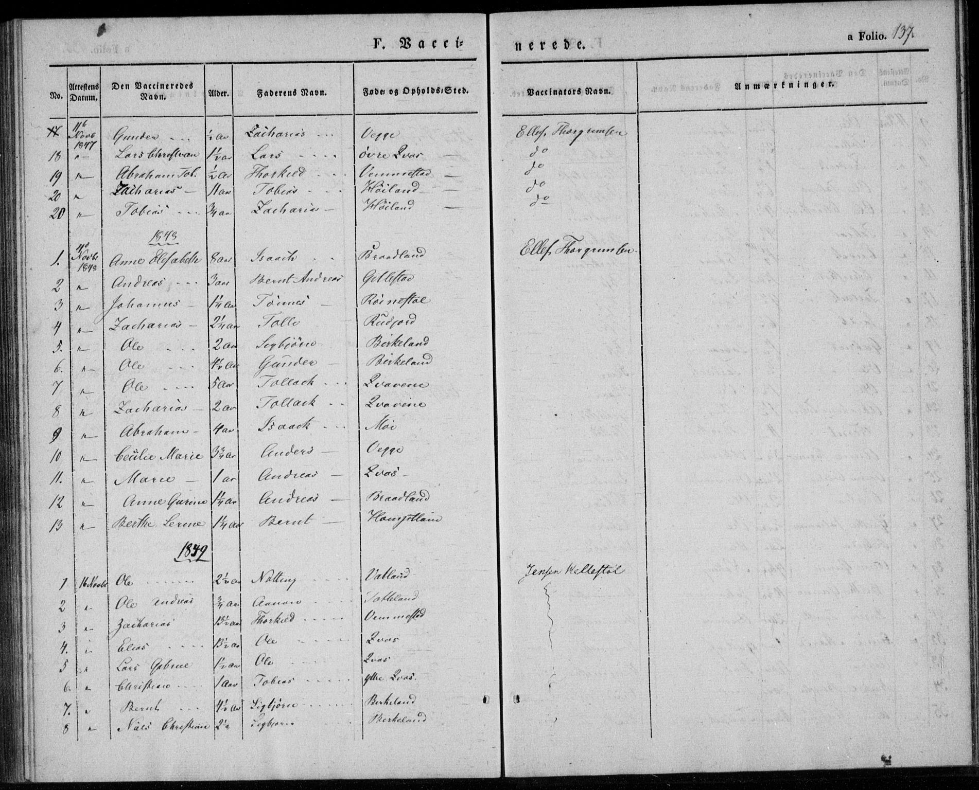 Lyngdal sokneprestkontor, AV/SAK-1111-0029/F/Fa/Fab/L0001: Parish register (official) no. A 1, 1838-1860, p. 137