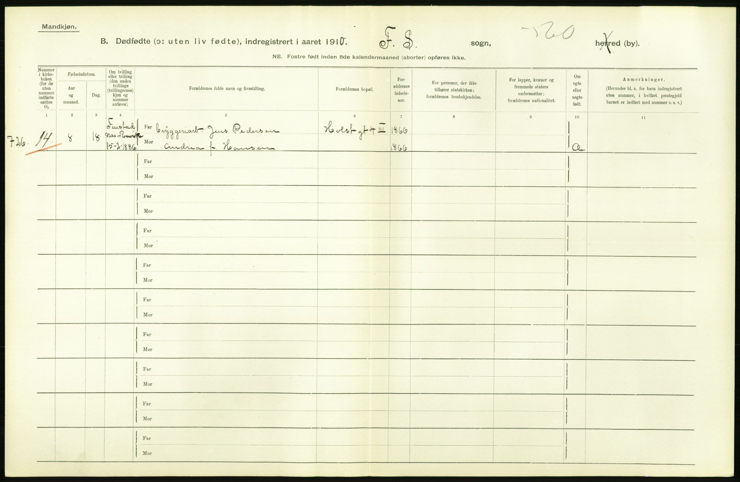 Statistisk sentralbyrå, Sosiodemografiske emner, Befolkning, AV/RA-S-2228/D/Df/Dfa/Dfah/L0009: Kristiania: Gifte og dødfødte., 1910, p. 736