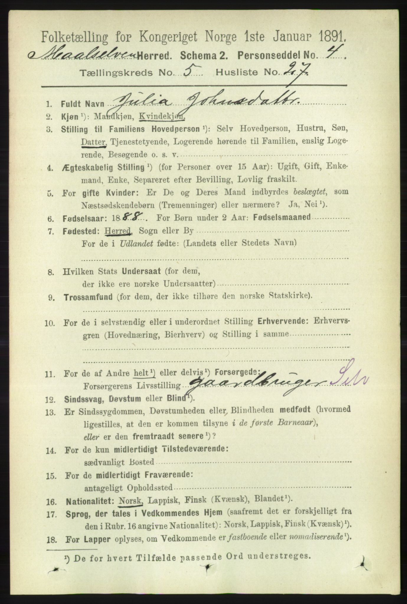RA, 1891 census for 1924 Målselv, 1891, p. 1802