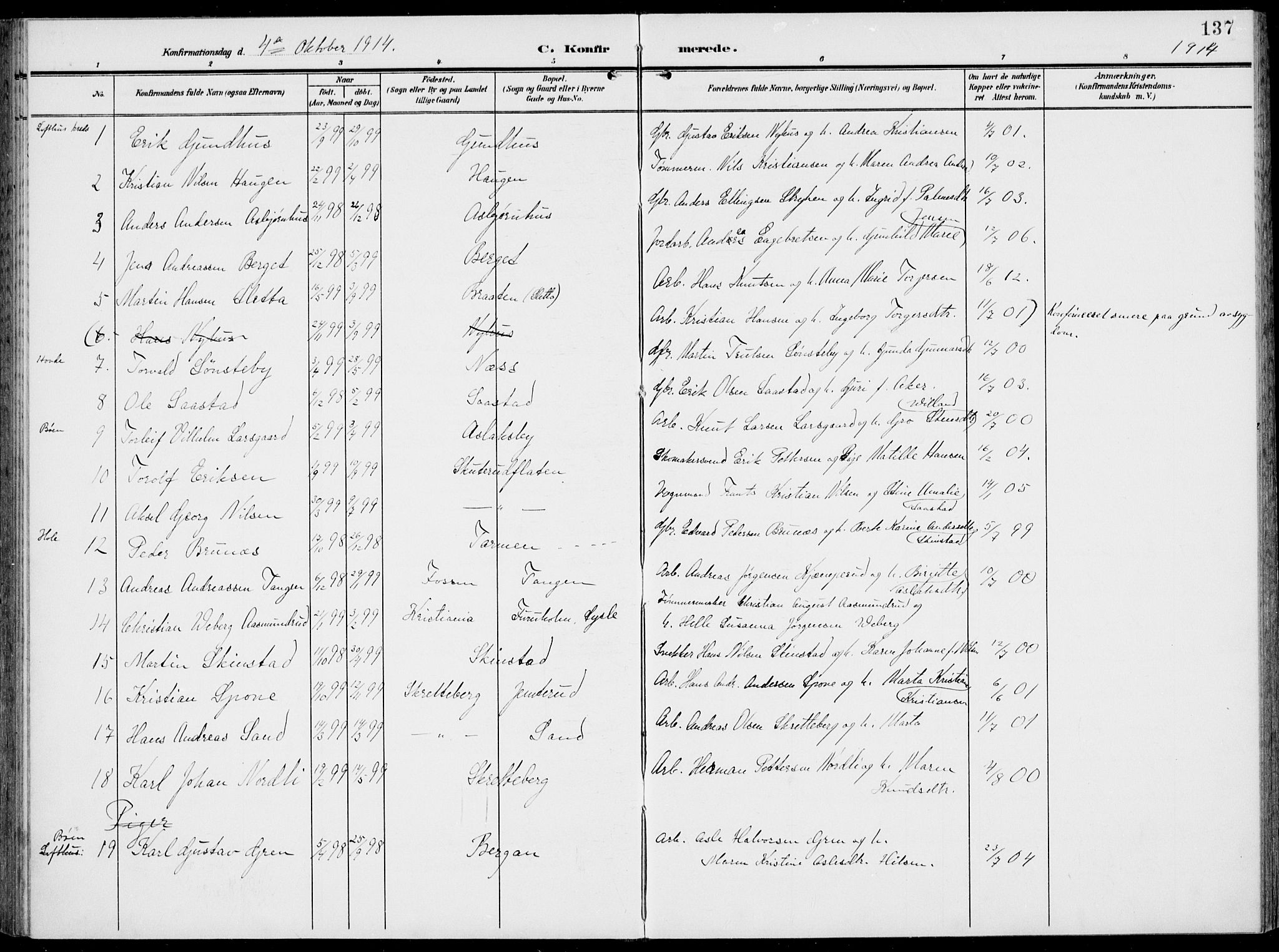 Modum kirkebøker, AV/SAKO-A-234/F/Fa/L0019: Parish register (official) no. 19, 1890-1914, p. 137