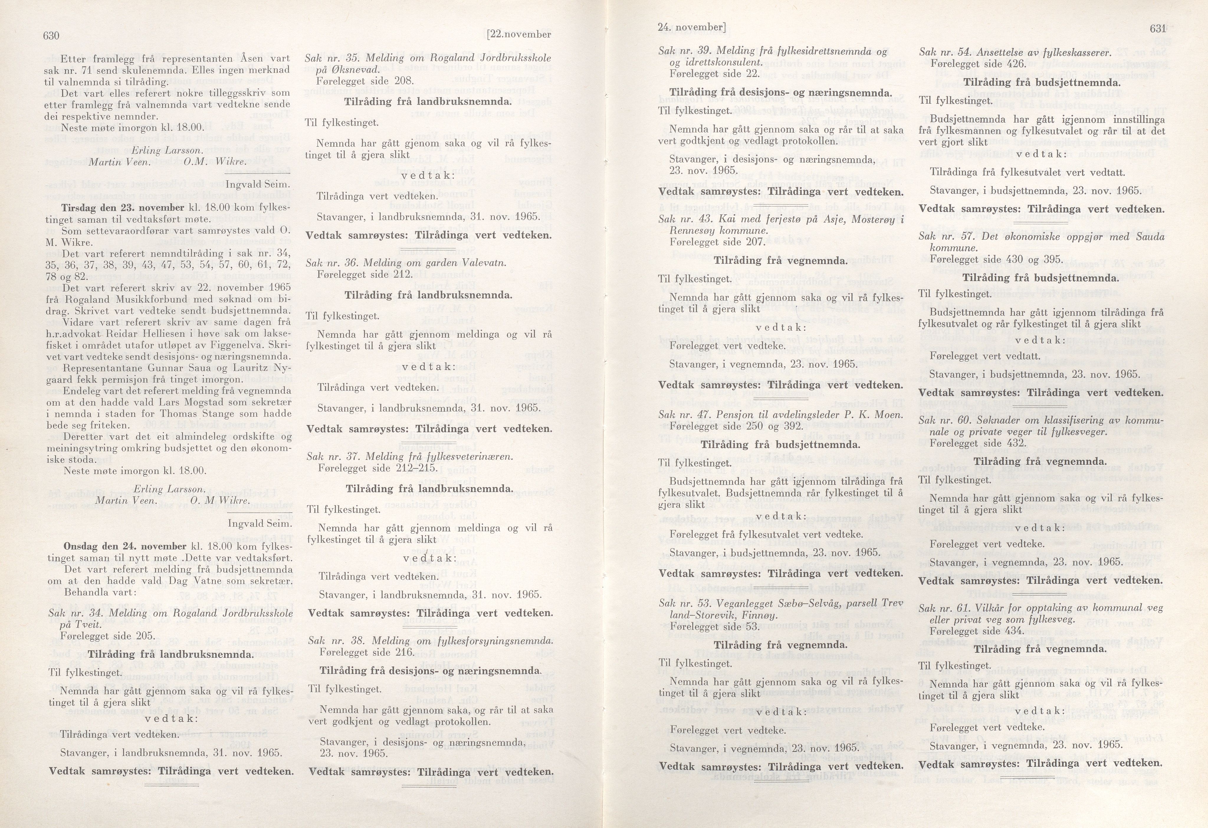 Rogaland fylkeskommune - Fylkesrådmannen , IKAR/A-900/A/Aa/Aaa/L0085: Møtebok , 1965, p. 630-631
