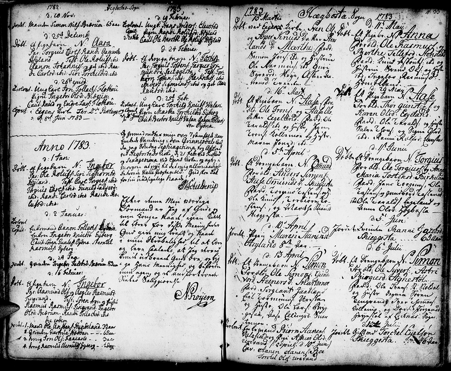 Hægebostad sokneprestkontor, SAK/1111-0024/F/Fa/Faa/L0001: Parish register (official) no. A 1 /1, 1760-1820, p. 33