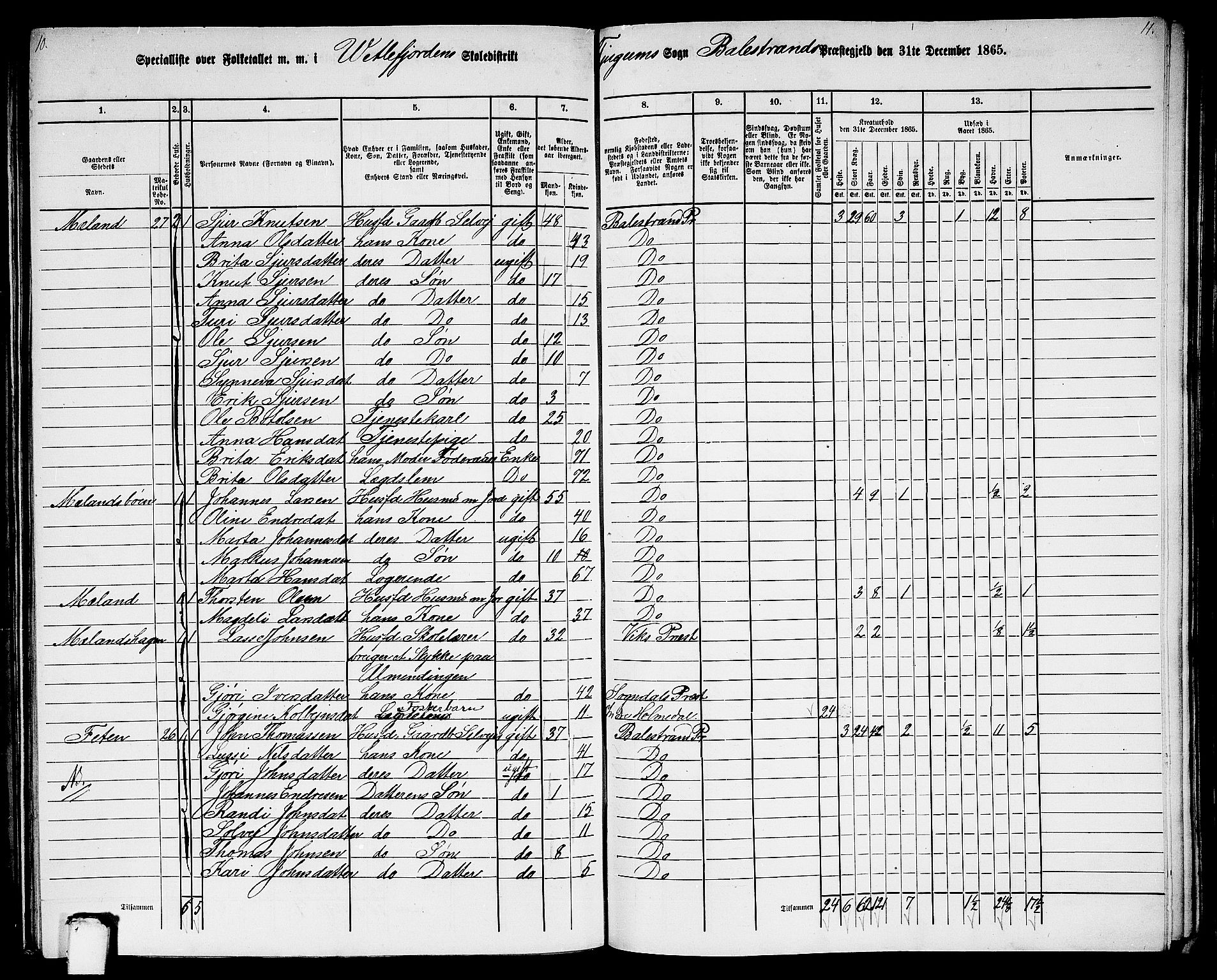 RA, 1865 census for Balestrand, 1865, p. 42