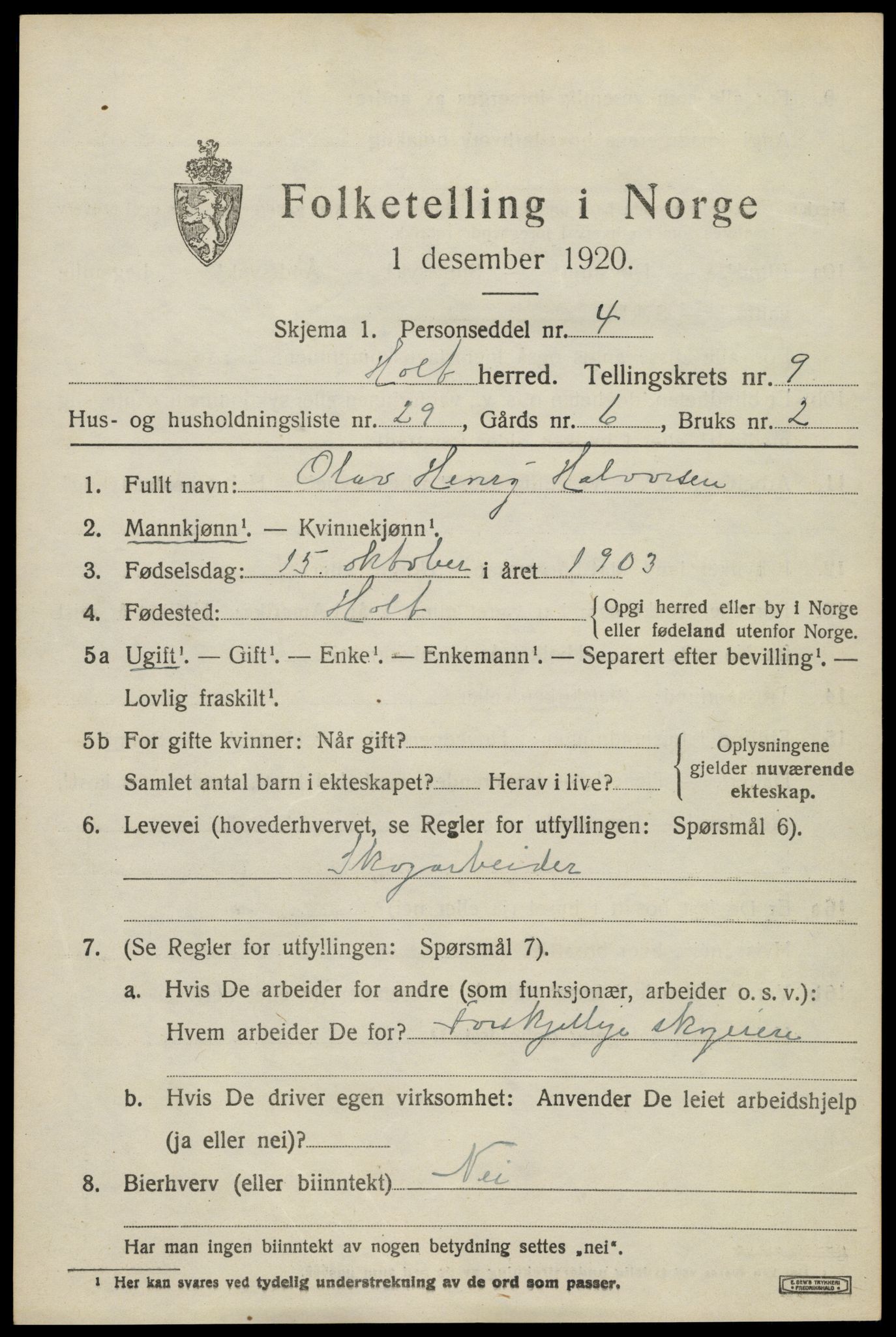 SAK, 1920 census for Holt, 1920, p. 5420